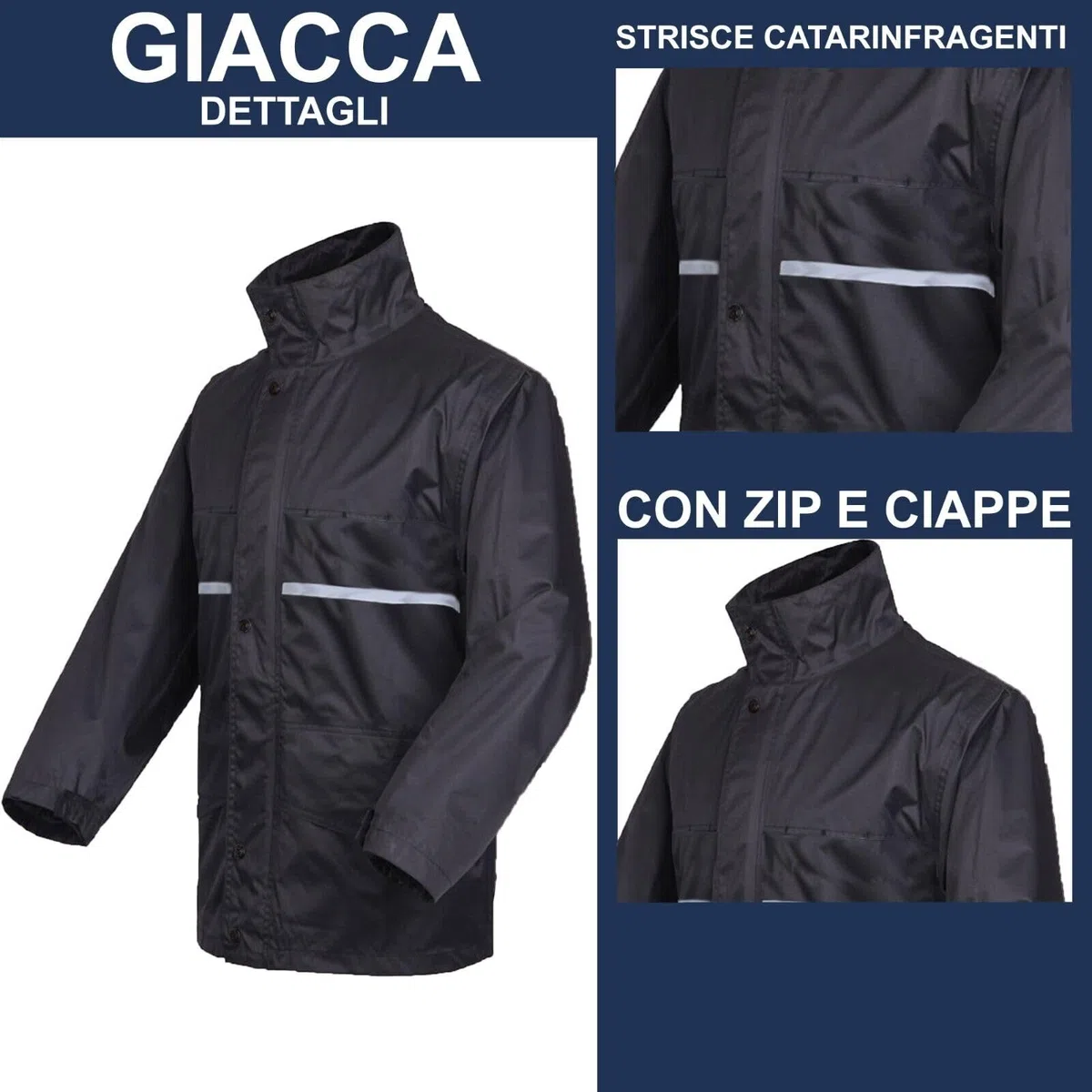 Susy Shop Traje de moto impermeable antilluvia y cortavientos | con bolsa | Negro | Conjunto chaqueta y pantalón - Capucha retráctil | Hombre Mujer | Scooter Bicicleta | Kit lluvia