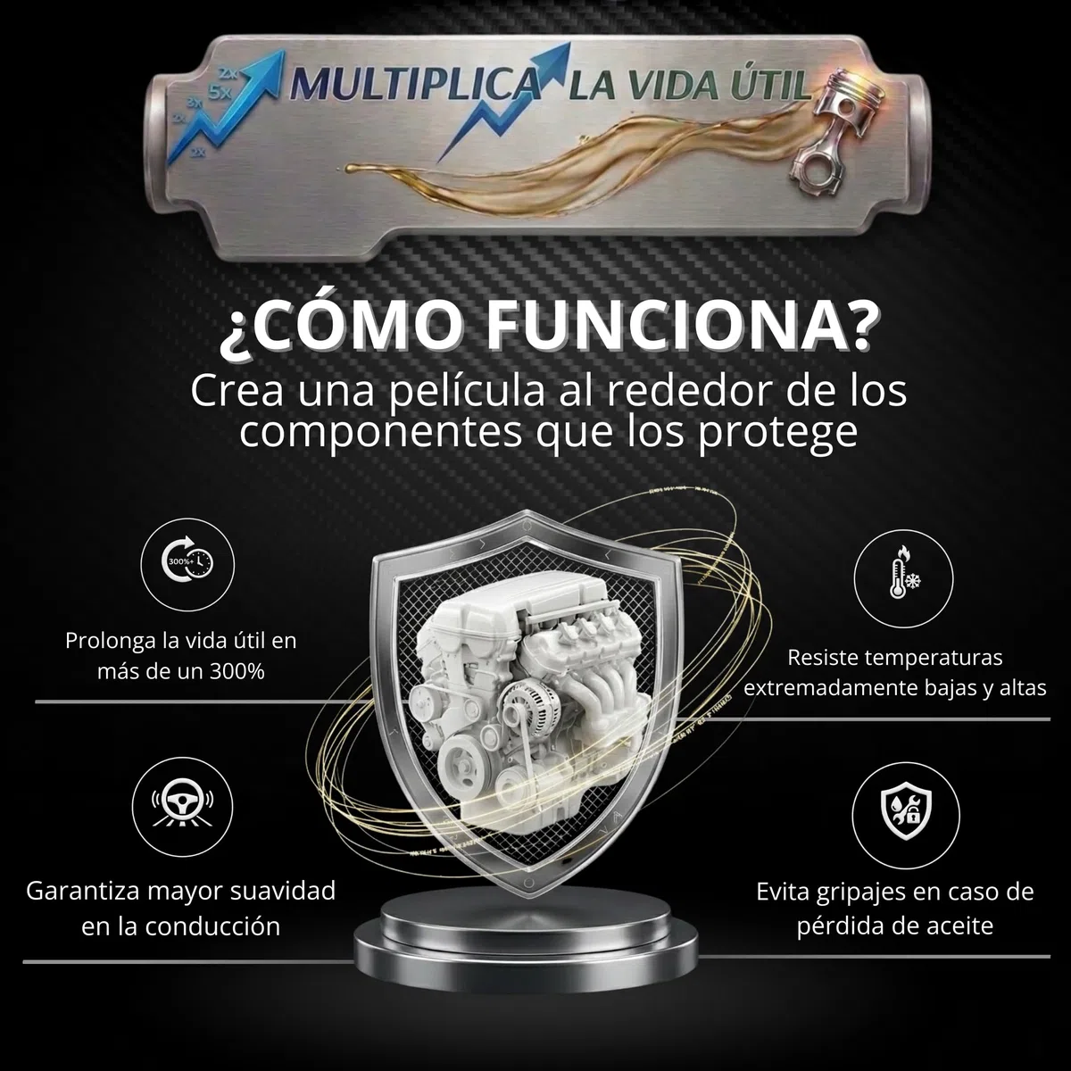 Aditivo Cerámico Antifricción para Aceite Motor Diesel y Gasolina - 100% P.T.F.E Cerámico - Mayor Suavidad, Menor Fricción, Menor Consumo - Aumenta la vida útil del motor - Mejora el Arranque en Frío