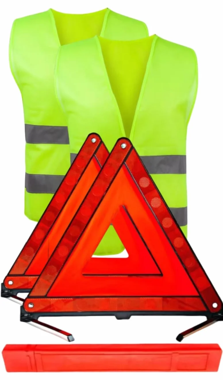 6-in-1 Car Safety Kit with Warning Triangle, Warning Triangle, 360-degree Reflective Warning Triangle, Warning Waistcoat, Folding Triangle