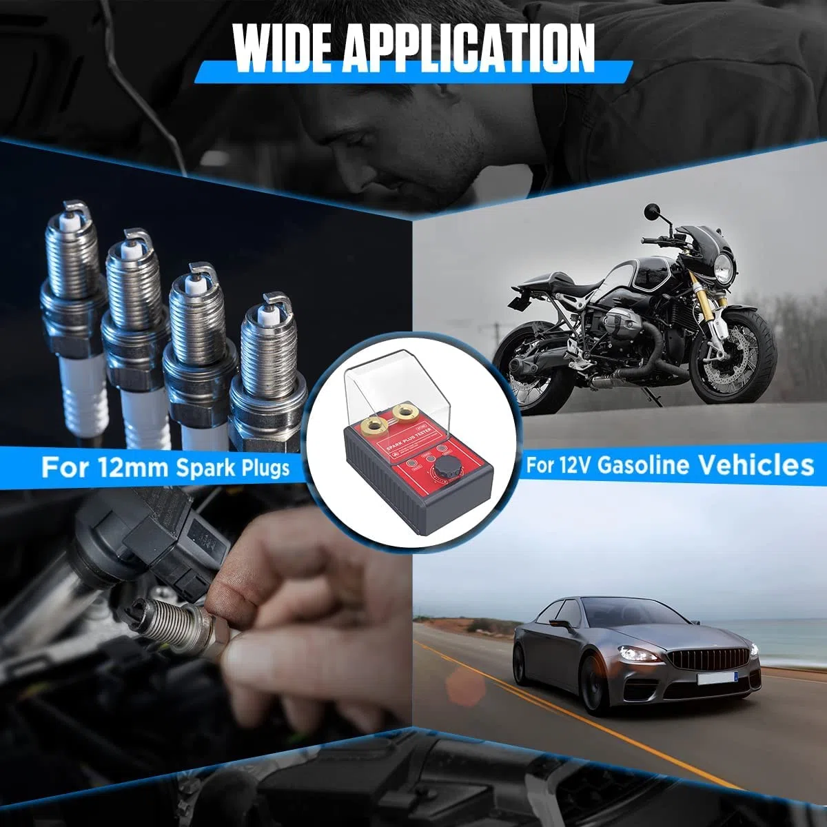 Probador de bujías de 0 a 6000 rpm, frecuencia de trabajo ajustable, 220 V, comprobador de encendido de coche, herramientas de diagnóstico para vehículos de gasolina de 12 V