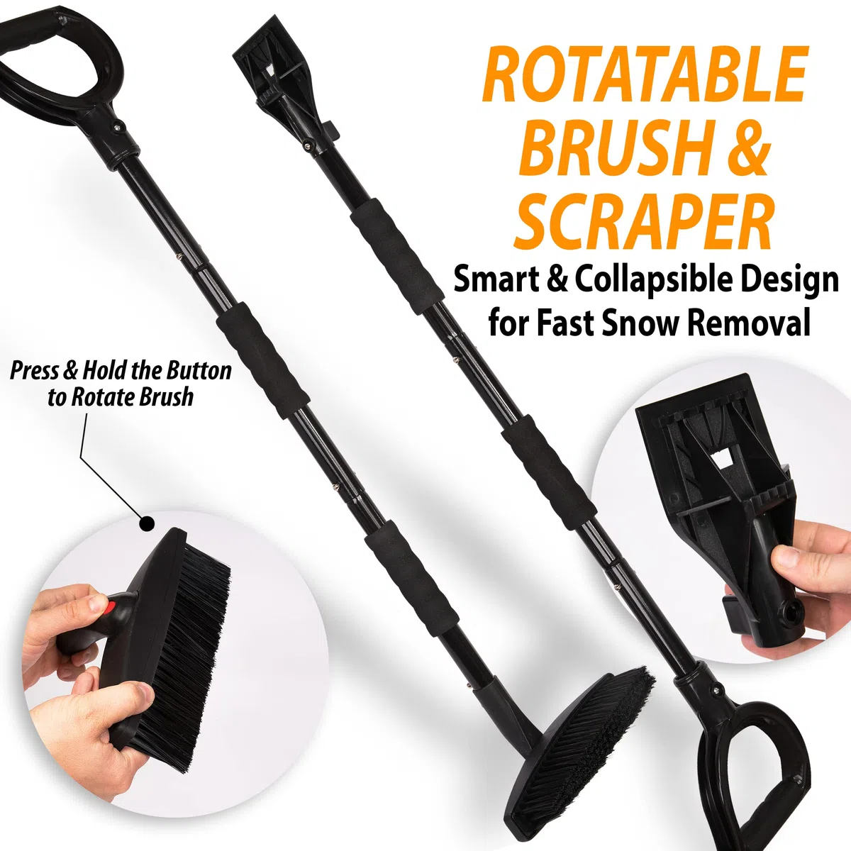 ZONETECH Kit de Cepillo de Nieve de Cabezales reemplazables 3 en 1, Pala portátil para Quitar Nieve, raspador de Hielo y Cepillo de Nieve para Coche
