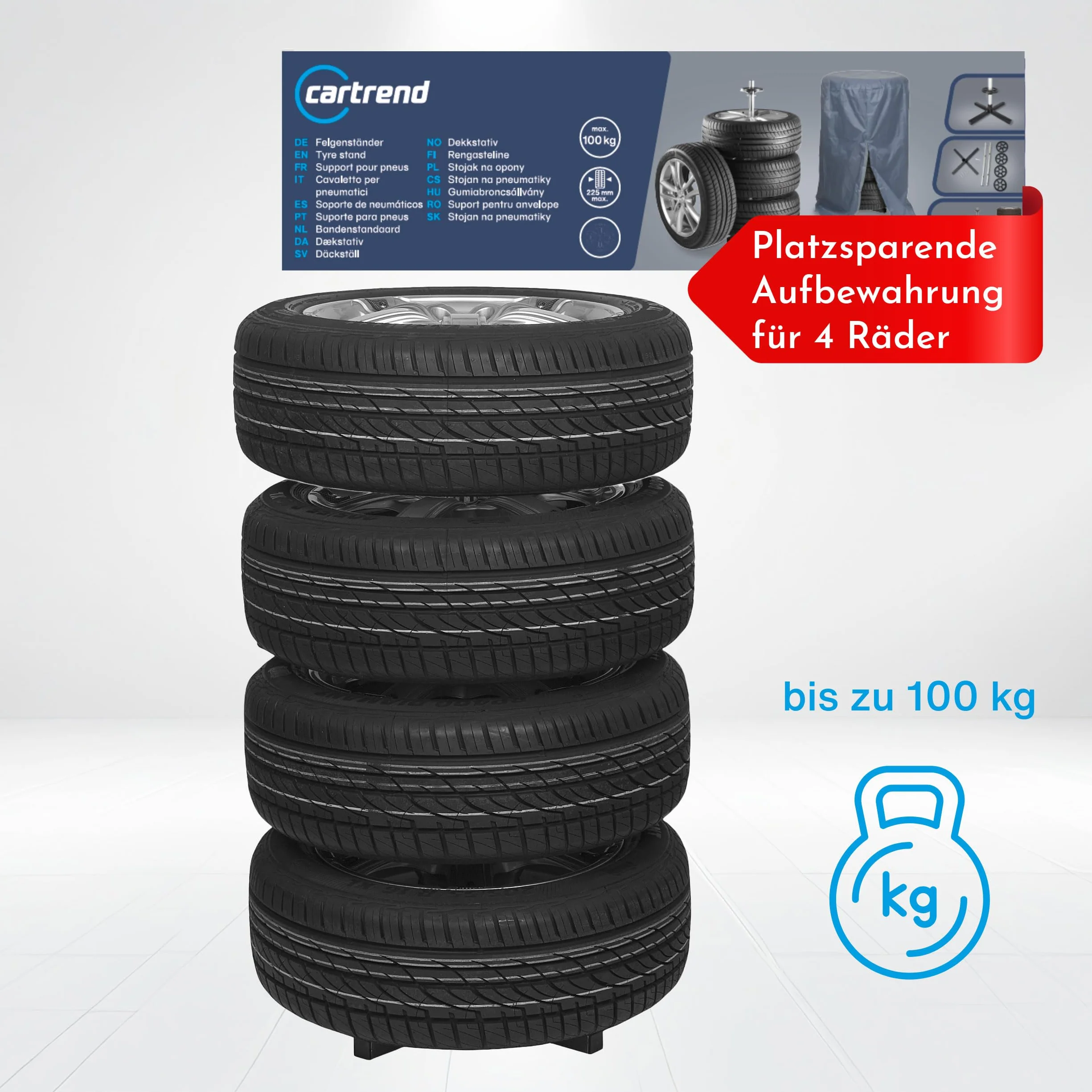 Cartrend 7730056 Soporte vertical Porta-ruedas con protector de neumáticos, hasta 225 mm de ancho de rueda