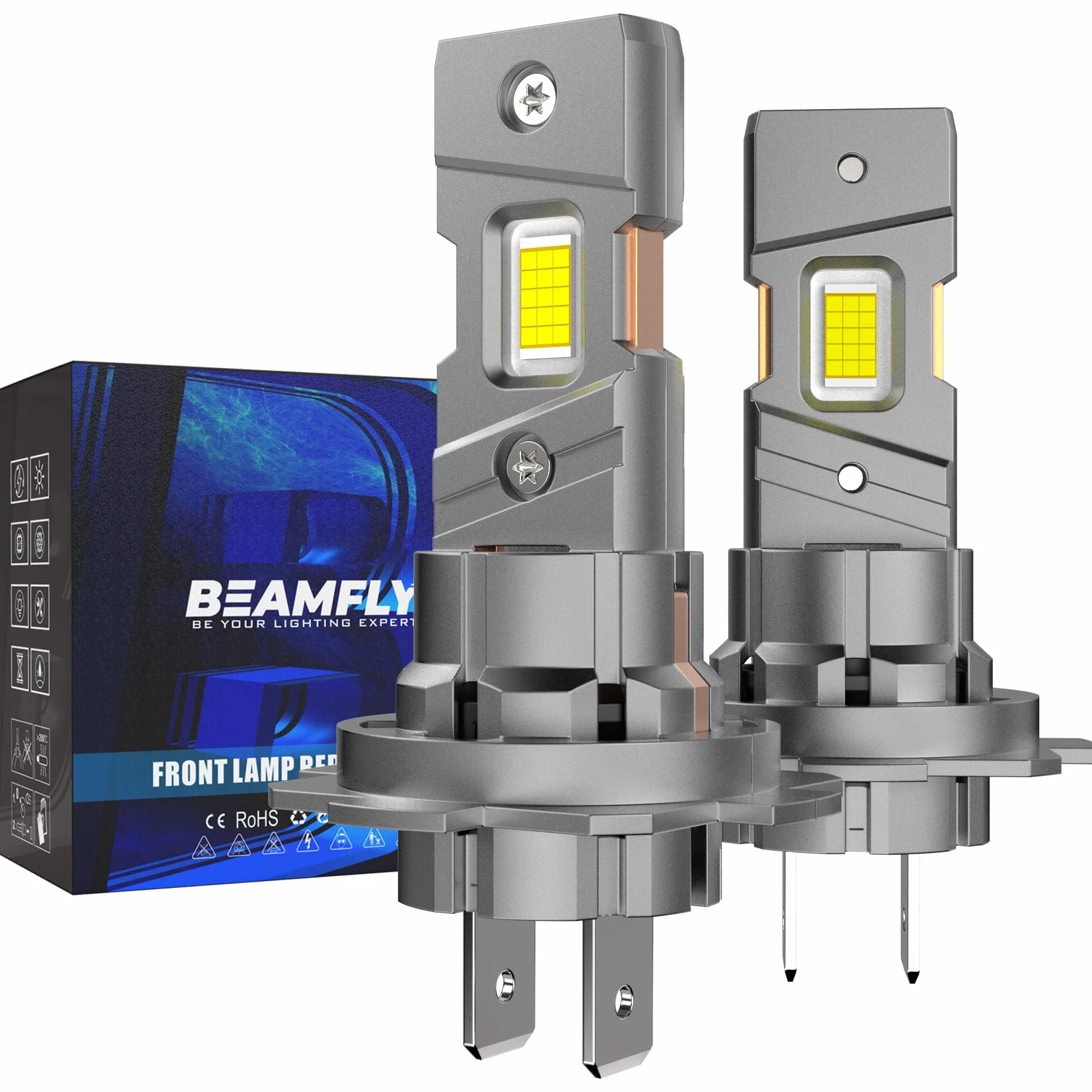 H7 LED 110W 50000LM Bombillas, 30 Chips CSP 700% 6500K Blanco frío Bombilla H7 , diseño Mini 1:1 Kit de Conversión Halógena 12V,para Coches y Motos Plug and Play, Paquete de 2
