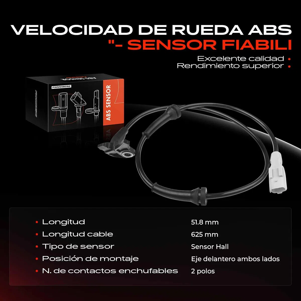 Frankberg Sensor de velocidad de ruedas Sensor ABS 2 Polos Compatible con 307 Break 3E 307 CC 3B 307 SW 3H 307 3A/C 307 SW Furgoneta/Touring 3E 3H Replace# 96386487
