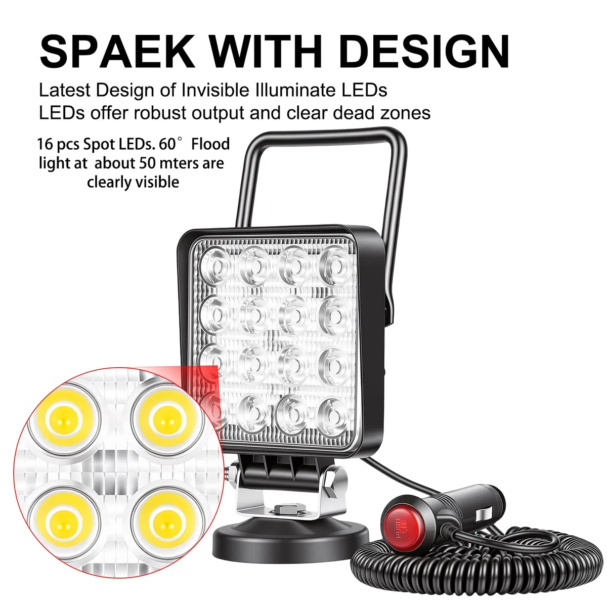 Focos Led Willpower 4 Pulgadas 10cm 48W Portátil Faros Led con Imán 12V 24V Luz de Inundación Trabajo LED IP67 Impermeable Antiniebla para Tractor 4x4 Coche Camión Barco Off Road ATV UTV SUV