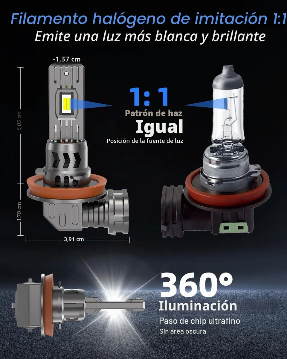 SHINYY Bombilla H11 H9 H8 LED Faro Delantero de Coche 26000LM, 2026 Nueva Alta Potencia 6500K luz Blanca Fría Lámparas LED H11 para Luces de Cruce/Luces de Carretera/de Niebla, Paquete de 2