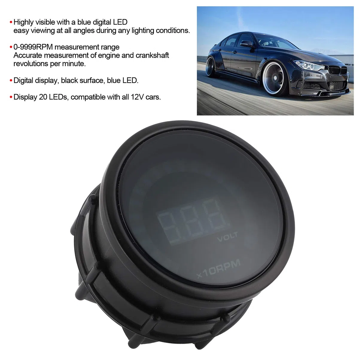 Tacómetro, Medidor de Voltímetro de Tacómetro de Alta Precisión con Pantalla Digital LED Universal 2 en 1 2 en 1 de 12 V para Coche