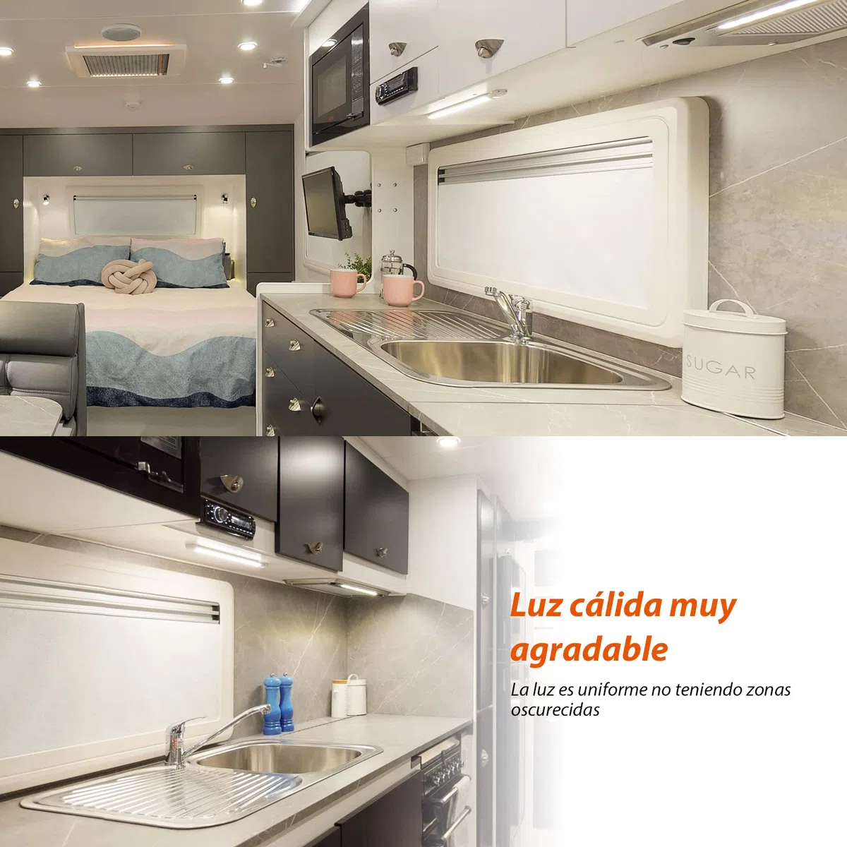 Dream Lighting Luz LED 12v para Autocaravana Barra LED 12v Luz Calida con Interruptor Ultrafino Luce Tira Caravana Camper RV Regulable Blanco Cálido 3000K 30CM IP44