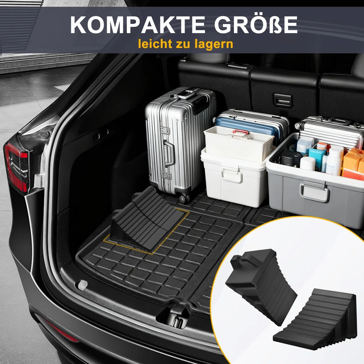 XMTECH 2 cuñas de ruedas con mango, estable de plástico PP para automóviles, caravanas, color negro