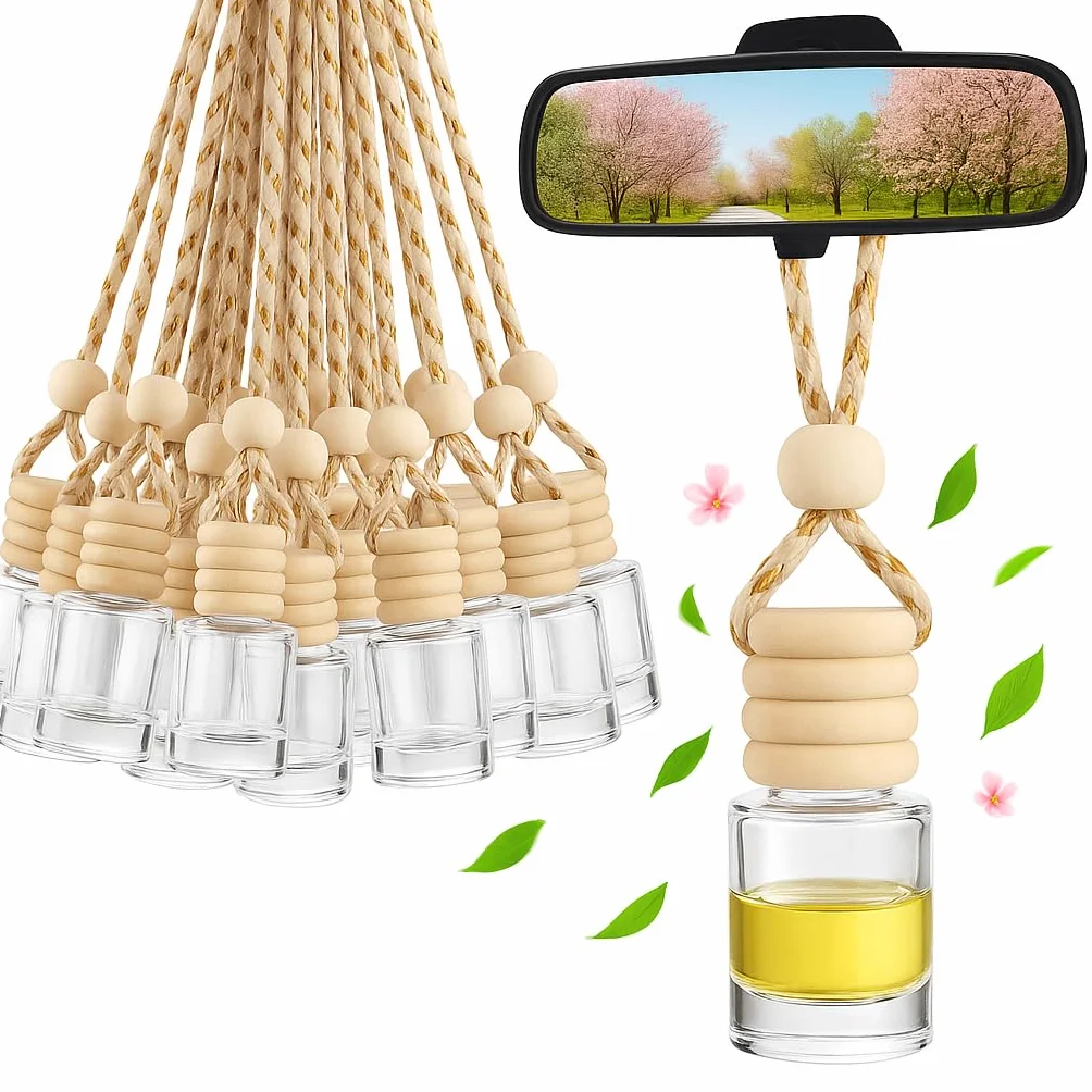 30 Piezas Botella de ambientador Coche vacio vacía,Colgante de Botella de Fragancia de ambientador de 8 ml,difusor de Aceite Esencial de Perfume Recargable,para Oficina en casa del automóvil