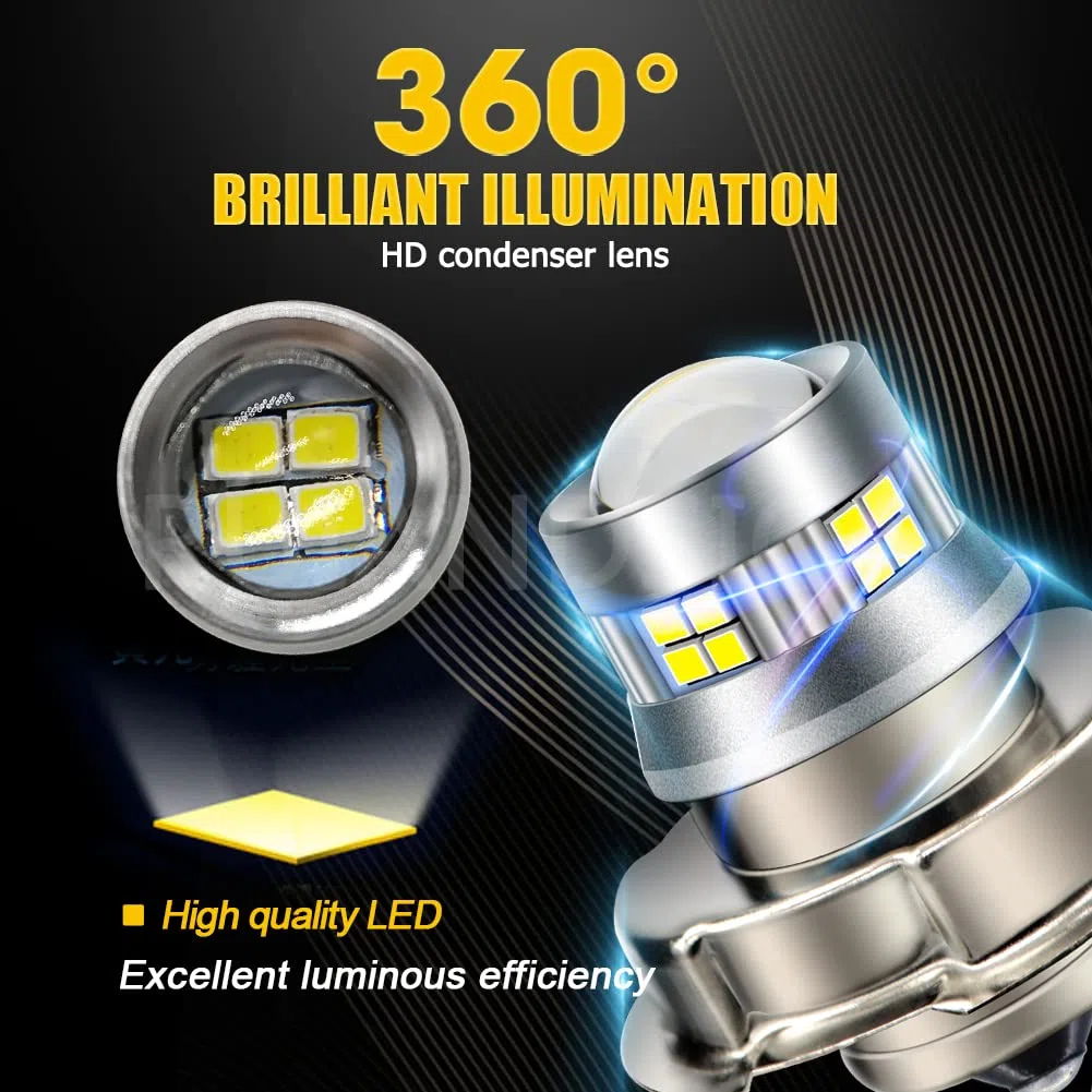 Ruiandsion 2 unids Bombilla LED P26S para Faros de Moto - Luz Blanca Superbrillante 10-30V con Lente Proyector - Chip 2016 20SMD de Alta Intensidad - Mejora la Seguridad Nocturna en Carretera