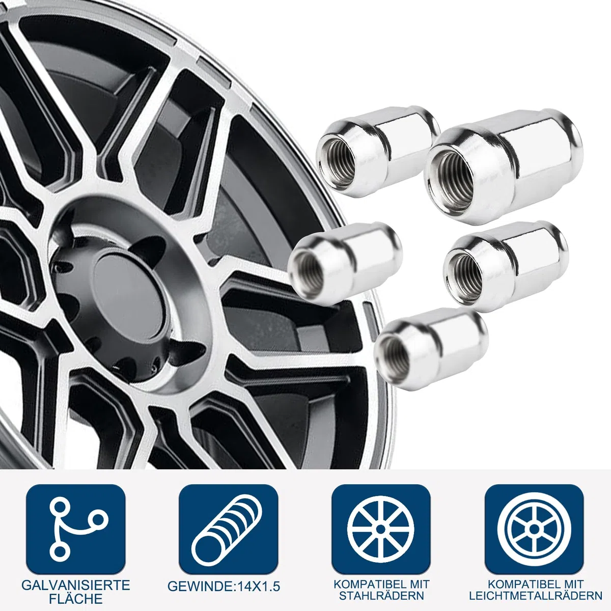 GAsuppply 20 x Tuercas de rueda I M14x1.5 con asiento cónico I Compatibles con Chrysler 300C, Ford S Max, Galaxy (Altura 35 mm)