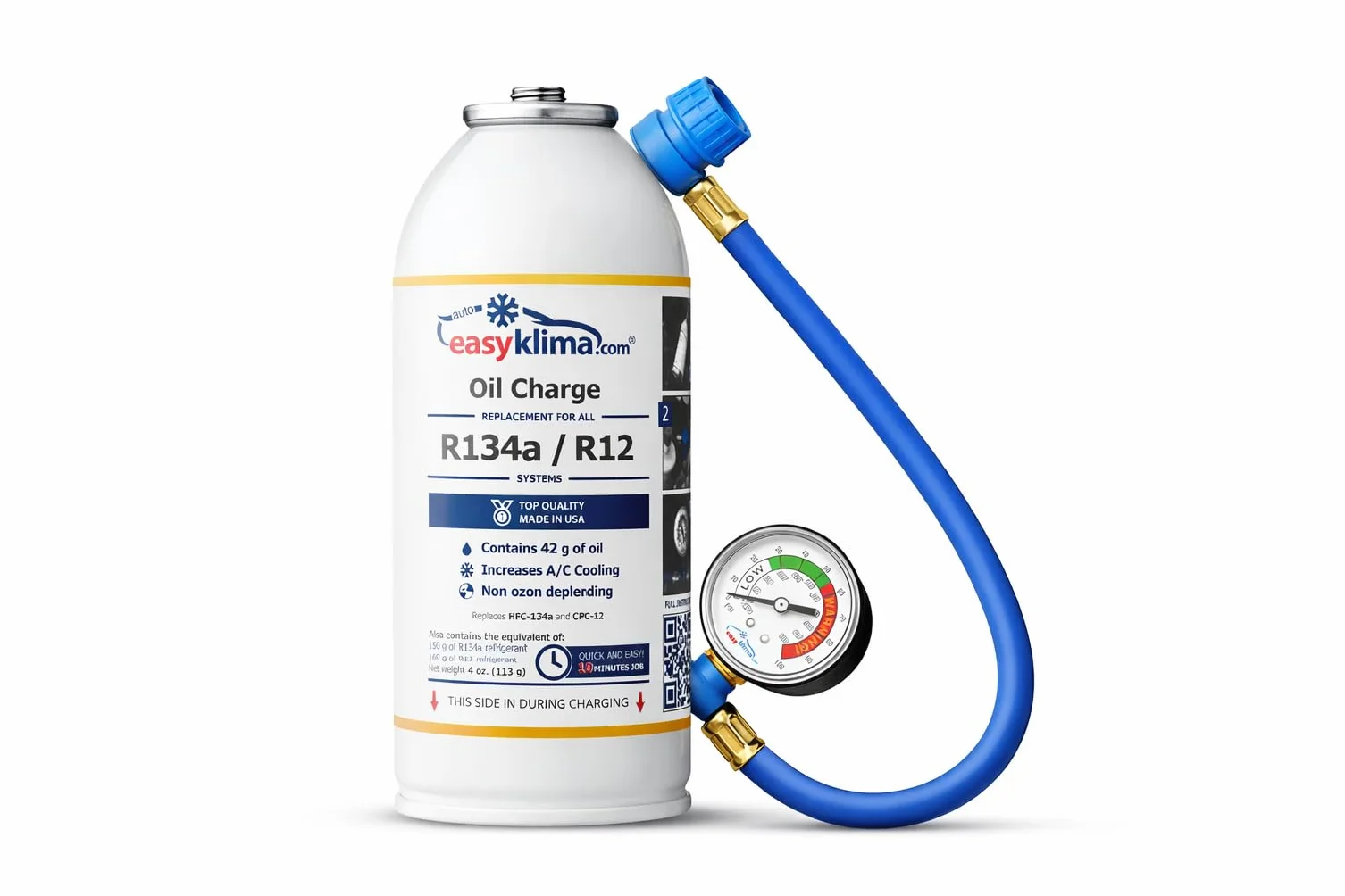 EasyKlima Oil Charge 3 en 1 para sistemas de aire acondicionado R134a / R12 – Manguera con manómetro – Mantenimiento y recarga Sistema Climatizador Veltao Set