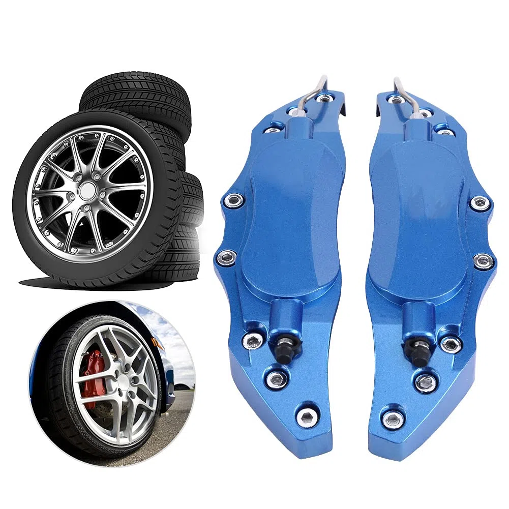 Cubierta de pinza de freno de disco, 2 piezas de aluminio para coche, cubierta protectora de pinza de freno para cubo de rueda de 16 a 17 pulgadas, medio(Azul)