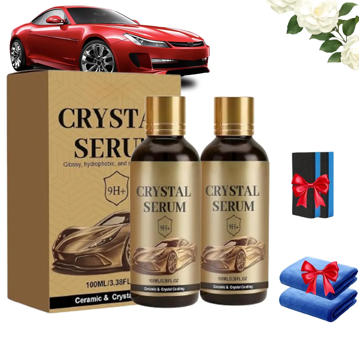 PTZ Crystal Serum Coche– Recubrimiento cerámico de grafeno avanzado para automóviles – Dureza 9H, acabado ultrabrillante, recubrimiento para detallado automotriz hazlo tú mismo (2*A)