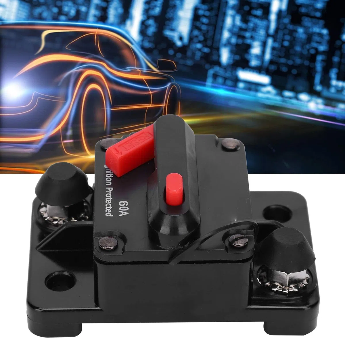 Disyuntor Portafusibles de Reinicio Automático Impermeable de Cobre Rojo DC12-42V con Cubierta Protectora de Plástico 60A para Protección Eléctrica (60A)