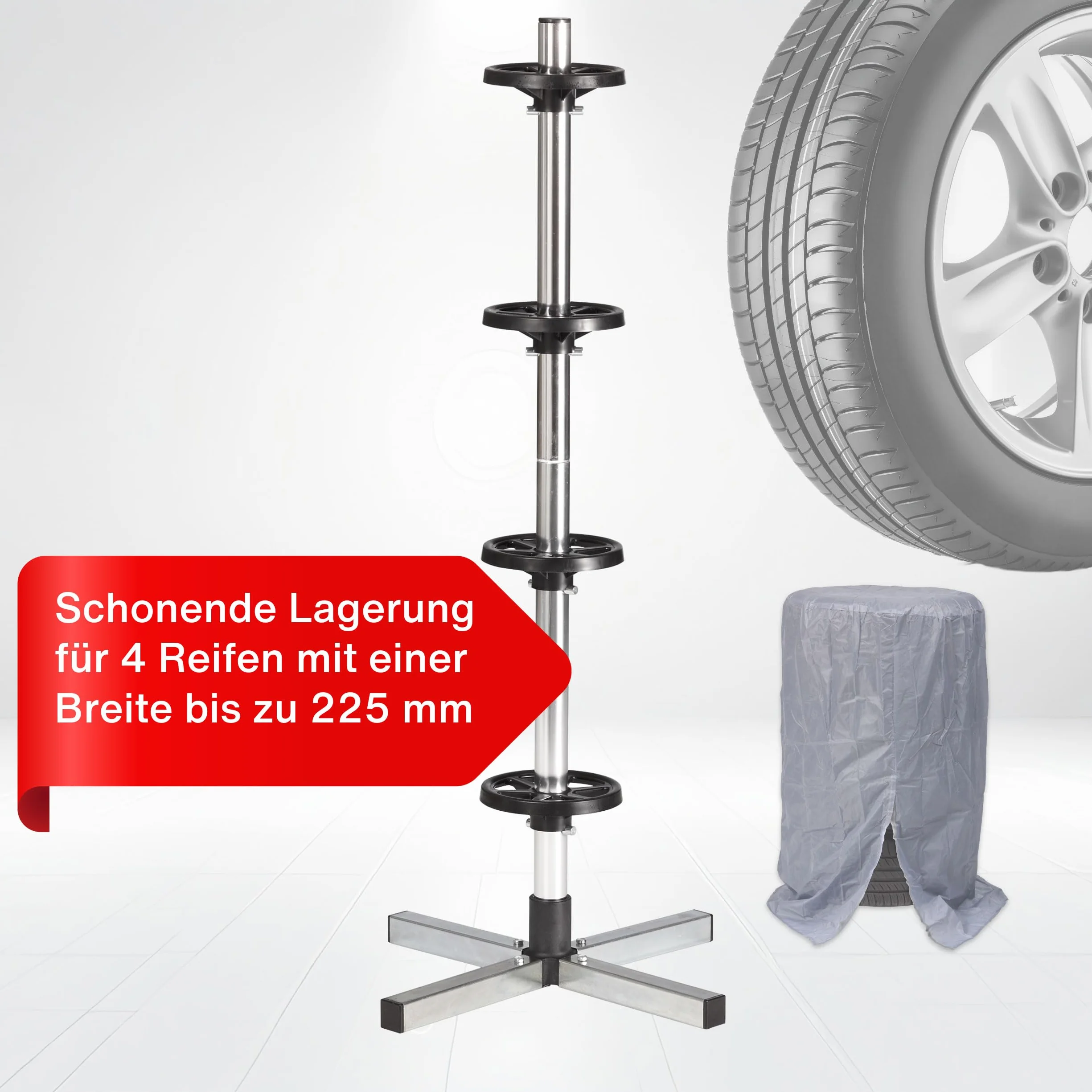 Cartrend 7730056 Soporte vertical Porta-ruedas con protector de neumáticos, hasta 225 mm de ancho de rueda