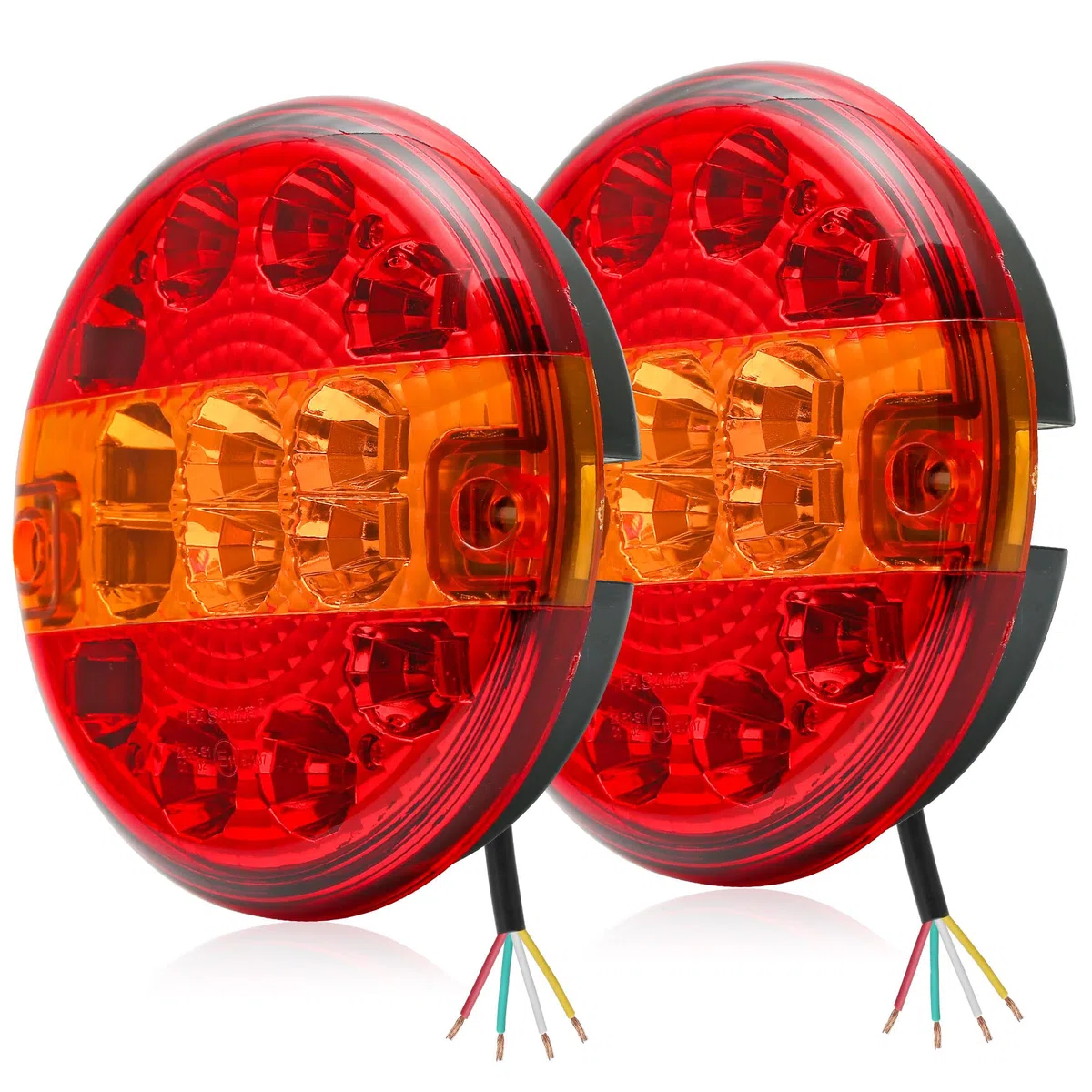 2 x Pilotos Traseros Remolque Redondo LED 12V/24V Rojo Luces Remolque Homologados E11, Impermeable IP67, 3-en-1(Freno/Posición/Intermitentes) para Remolques Camións Caravanas