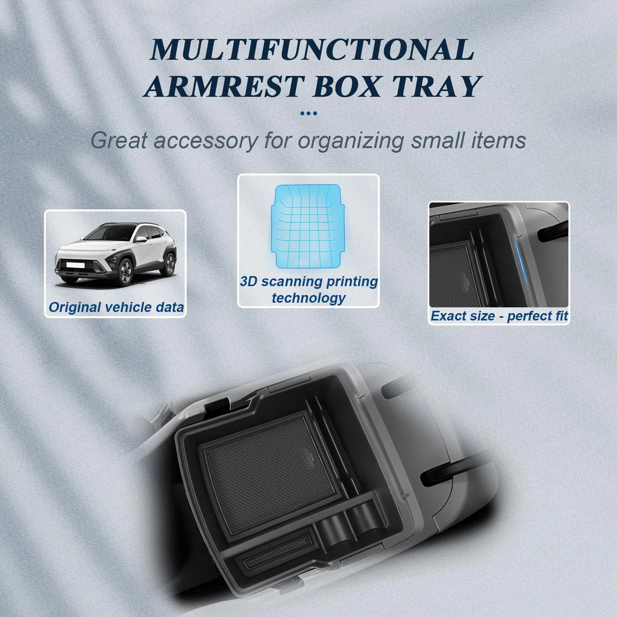 BIBIBO Caja de almacenamiento compatible con Hyundai Kona SX2 EV Hybird 2024 2025, organizador de consola central, accesorios Kona SX2, caja de almacenamiento para reposabrazos, bandeja en la consola