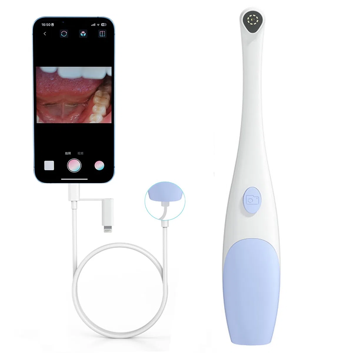 Endoscopio, cámara Oral HD 1920P, vídeo de inspección de Dientes de Animales, cámara intraoral con 8 Luces LED Ajustables, Compatible con Android e iOS, iPhone, (For USB-C and Lightning)