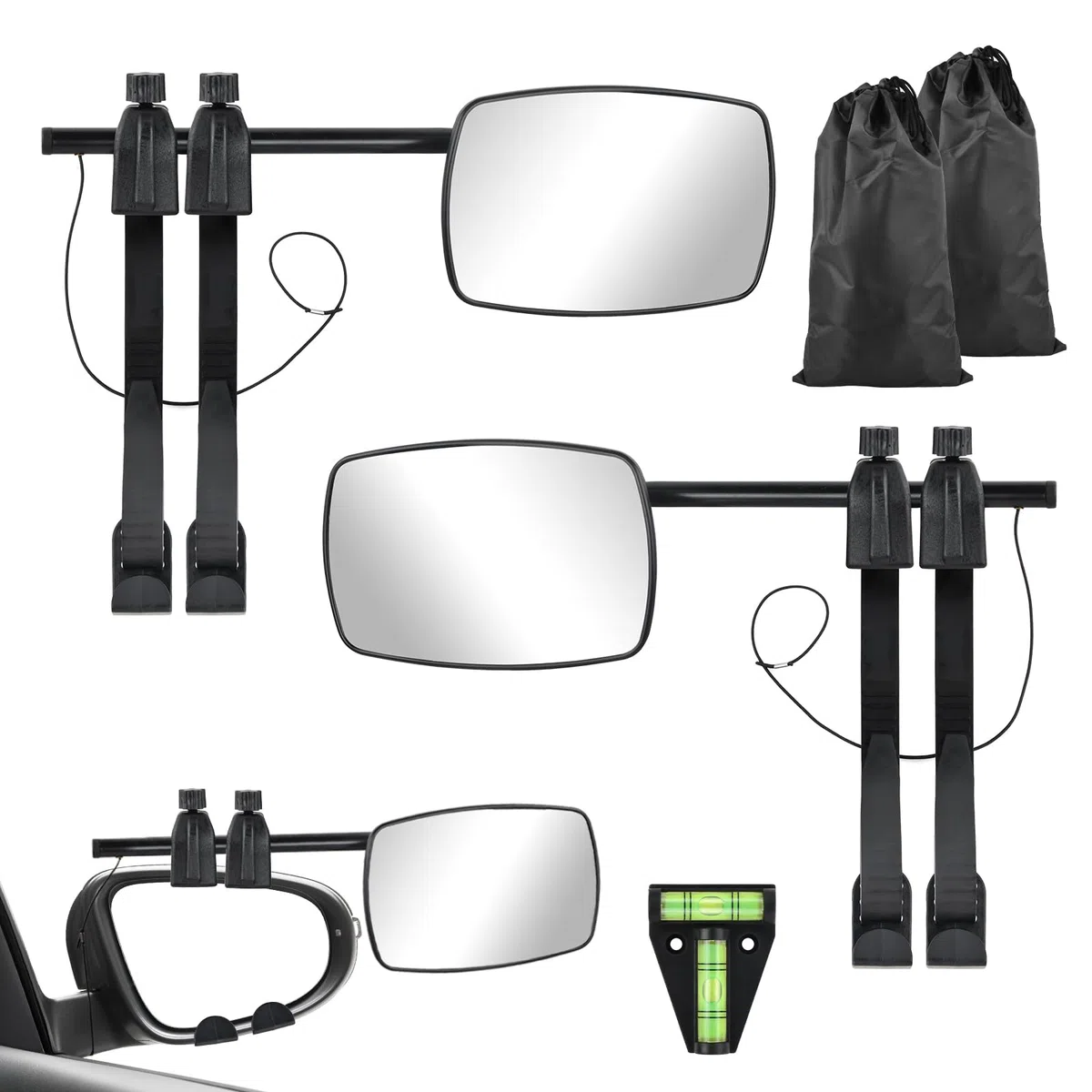 2PCS Espejos de Remolque, 19x13cm Universal Retrovisores de Caravana, Espejos Exteriores, Extensión de Remolque Auxiliar, para Coche Camion RV, Izquierda + Derecha