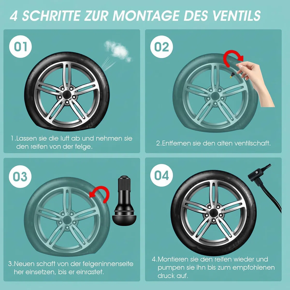 120 Piezas TR413 Válvulas de Goma Snap-In, Universal Valvulas para Neumático, Válvula Coche Tubeless para Automóviles, Motocicletas, Vehículos Todoterreno, Bicicletas