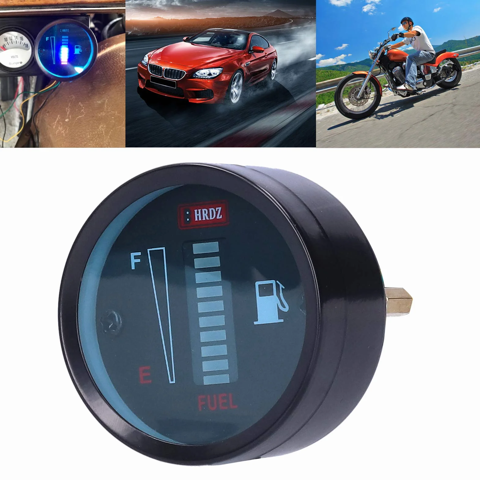 Medidor de Combustible para Motocicleta, Medidor de Combustible LED para Coche, 12 V, 52 Mm, Indicador de Combustible, Resistencia Ajustable, Medidor de Combustible Redondo, Universal para Motocicleta