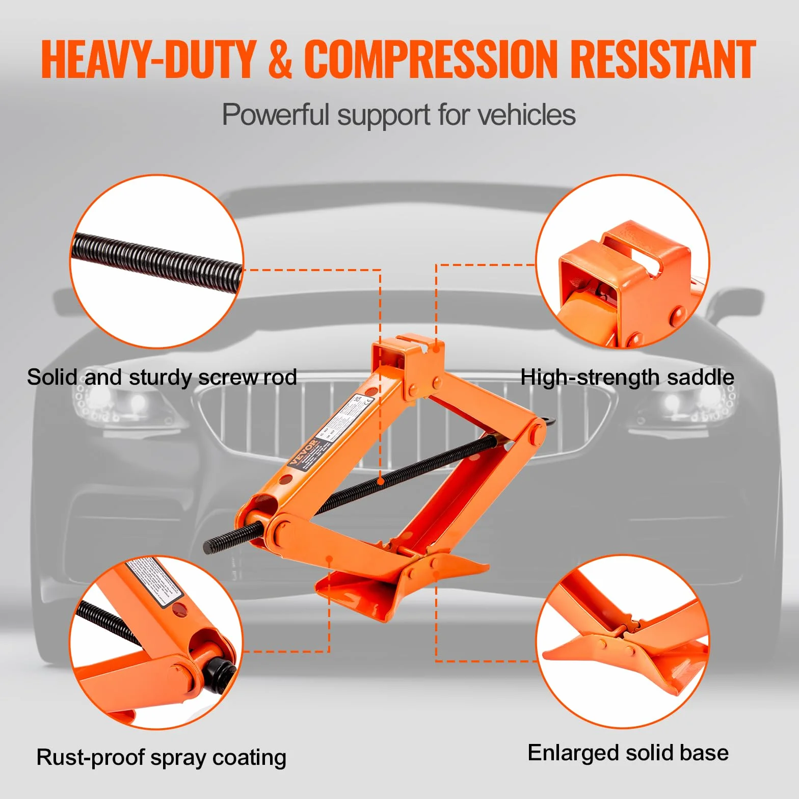 VEVOR Gato de Tijera Carga de 2,5 T Gato de Tijera Profesional de Acero con Rango de Elevación de 95-435 mm Llave para Cambiar Neumáticos y Bolsa de Transporte para Cambio de Neumáticos de Coches SUV