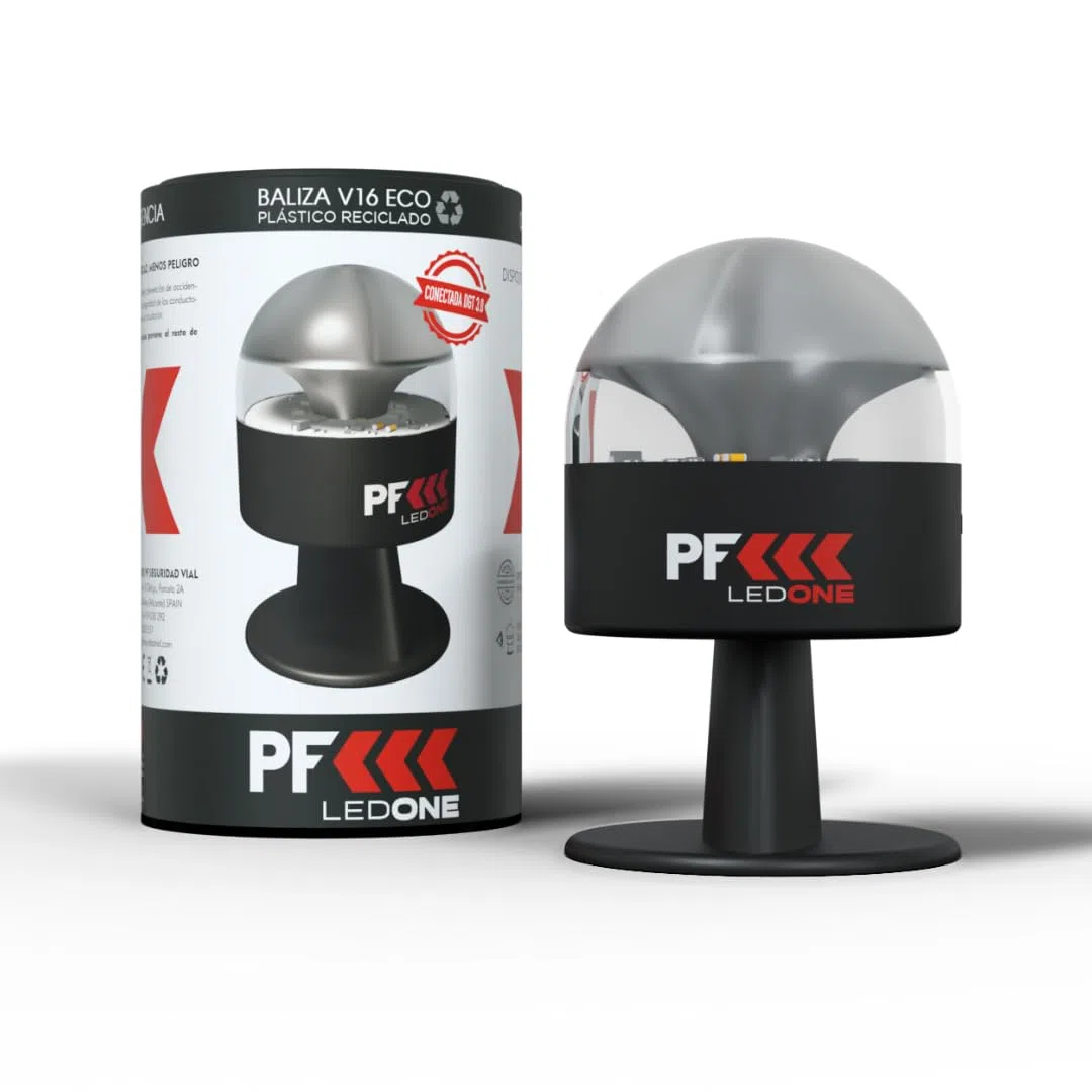 PF LED ONE - Luz Emergencia Coche Homologado DGT Obligatoria a partir de 2026, Baliza V16 Homologada DGT con Geolocalizador, eSim y Datos pagados hasta 2038, V16 con Geolocalización NEGRO