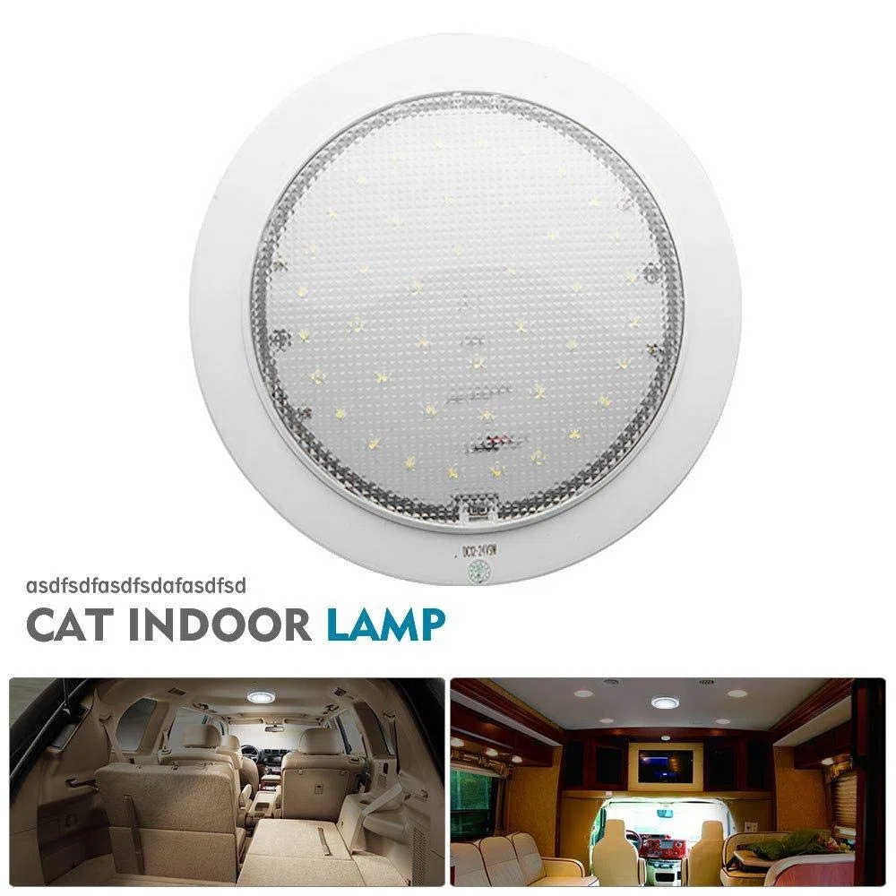 Luz interior de techo LED de 12-24 V CC 9 W Downlight para caravana, caravana, autocaravana, cromado, redondo, Luz blanca brillante