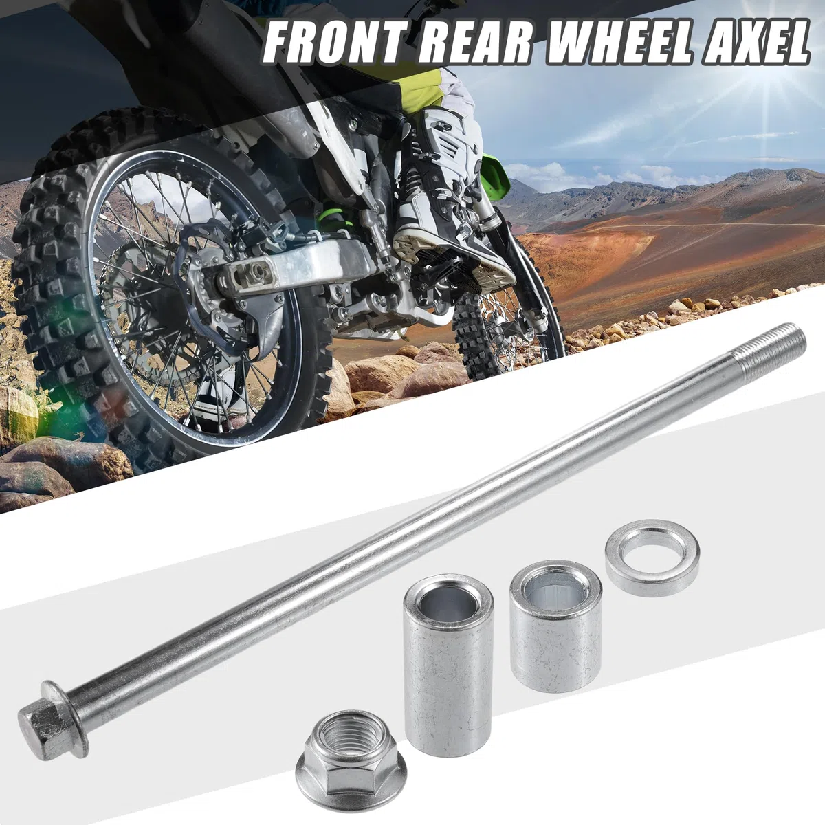 A ABSOPRO Eje delantero Trasero con Buje y Tornillo M12 270mm para Moto de Cross, Scooter, ATV, Rueda de Eje de Acero Aleado Tono Plateado