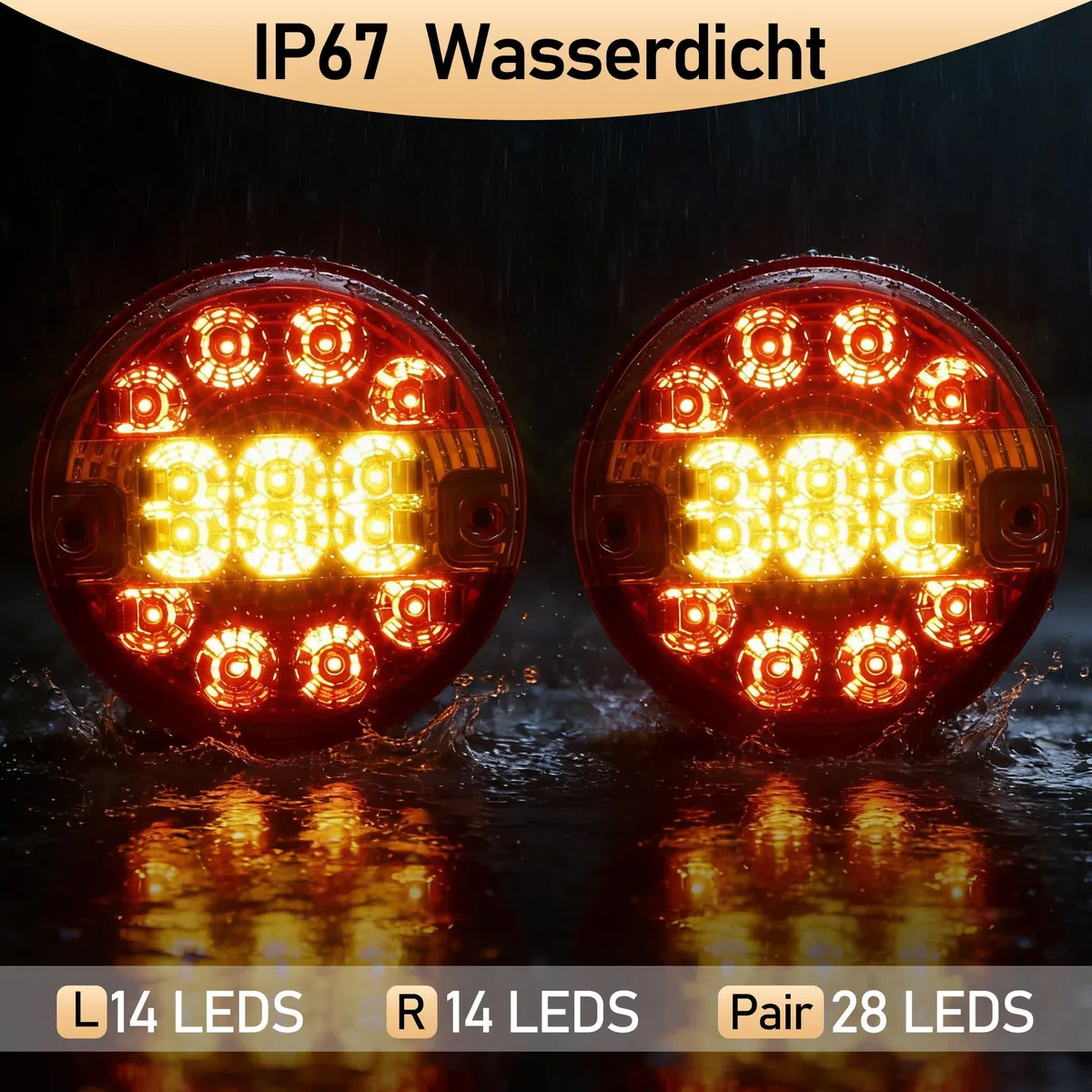2 x Pilotos Traseros Remolque Redondo LED 12V/24V Rojo Luces Remolque Homologados E11, Impermeable IP67, 3-en-1(Freno/Posición/Intermitentes) para Remolques Camións Caravanas