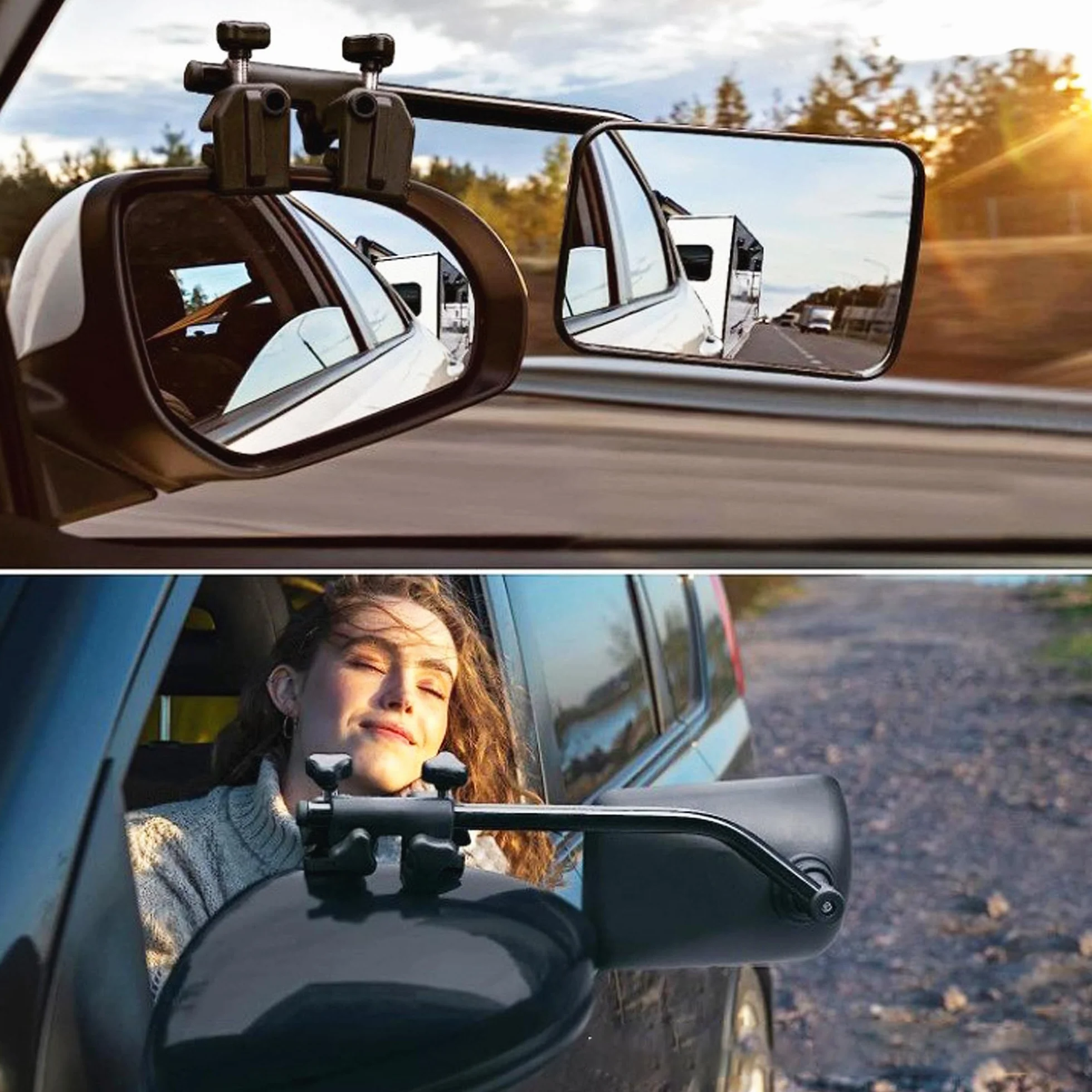 Espejos de remolque para coche, para caravana, espejos dobles para espejo retrovisor de visor, extensiones de espejo de remolque ajustables universales, para remolque de caravana con abrazaderas