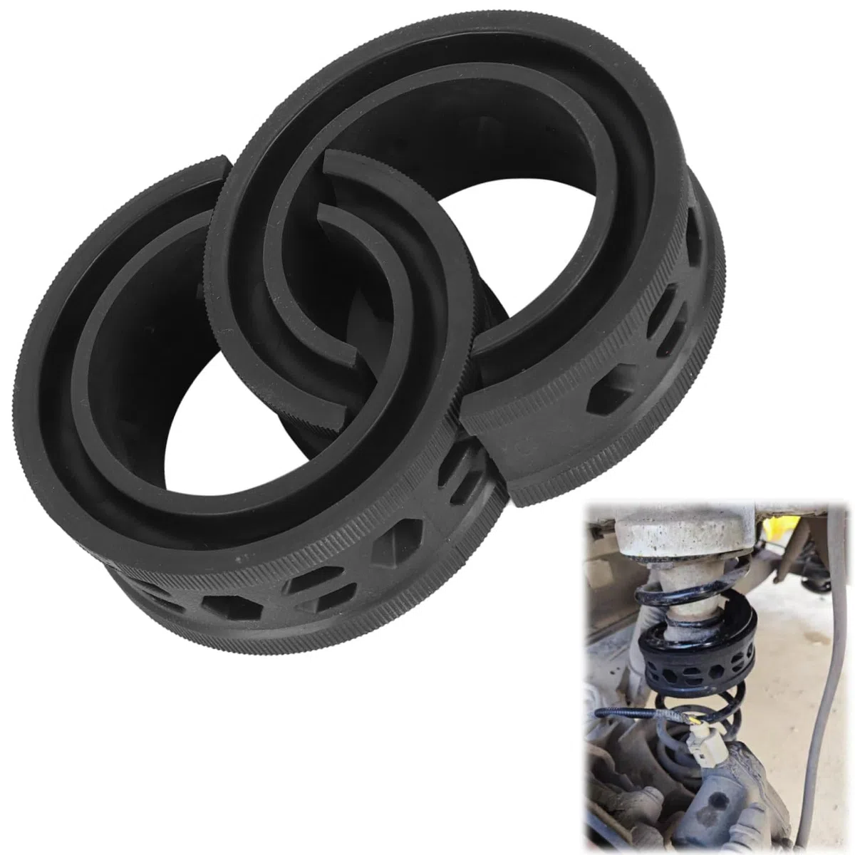 Tissting Amortiguador de Vibración, Amortiguador de Parachoques de Resorte de Goma 14x14x5 cm para Automóvil, Kit de Suspensión Antivibración para Conducción Suave y Protección en Cualquier Terreno