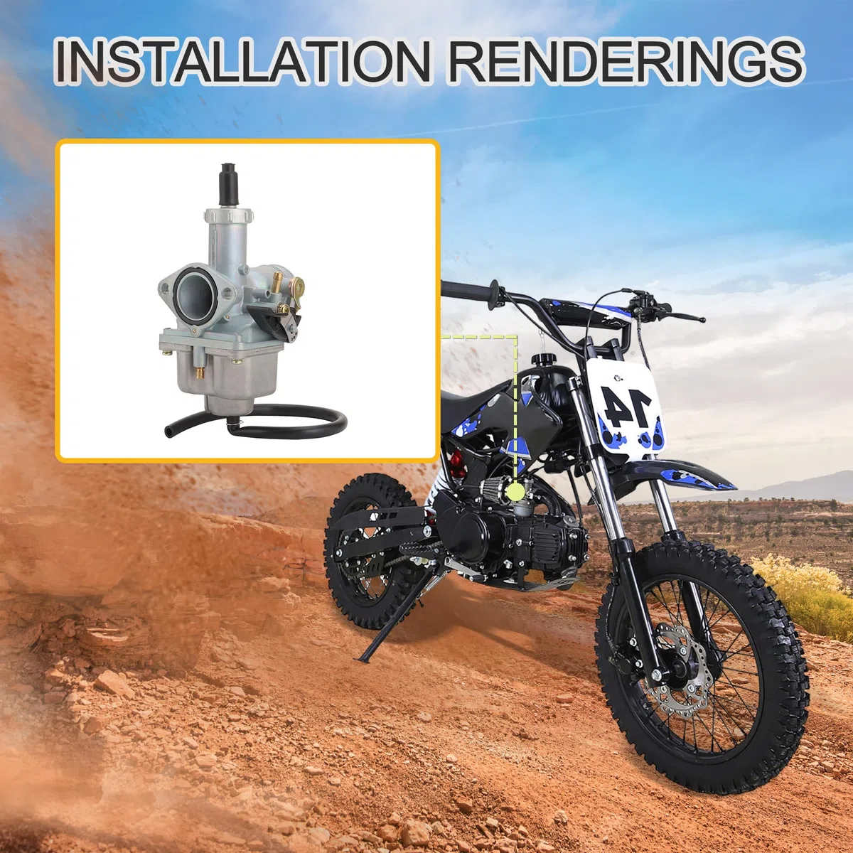 GOOFIT Carburador de plata PZ26 de 26mm Reemplazar Para 4 Stroke 100cc 110cc 125cc CG125 XF125 Engine 156FM 157FM ATV Quad Pit Bike Moped and Scooter