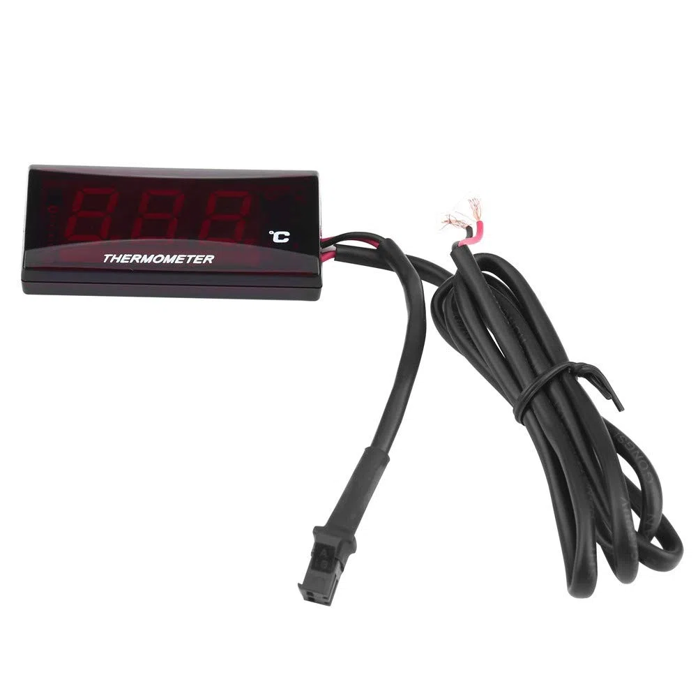 Termómetro digital universal para motocicleta, medidor de temperatura del agua, medidor de temperatura para scooter de carreras con voltímetro universal de luz roja y azul(Luz de fondo roja)
