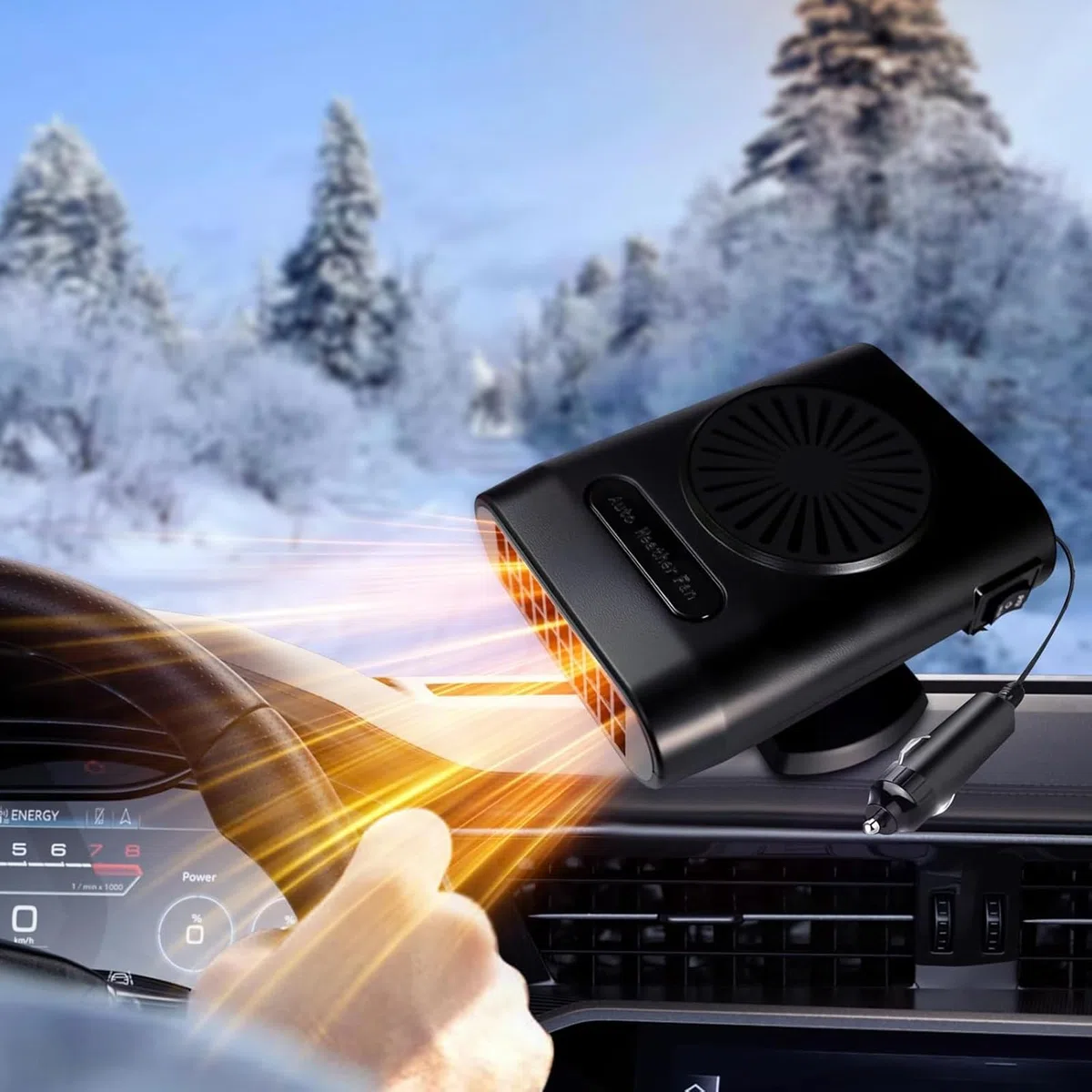 Pipihome 200W Calefactor Coche 12V, Calefactor Portatil para Coche Descongelador Parabrisas, Calentador Bajo Consumo Mechero, 360 Grados Rotación, para la Mayoría de los Automóviles, Camping (C)