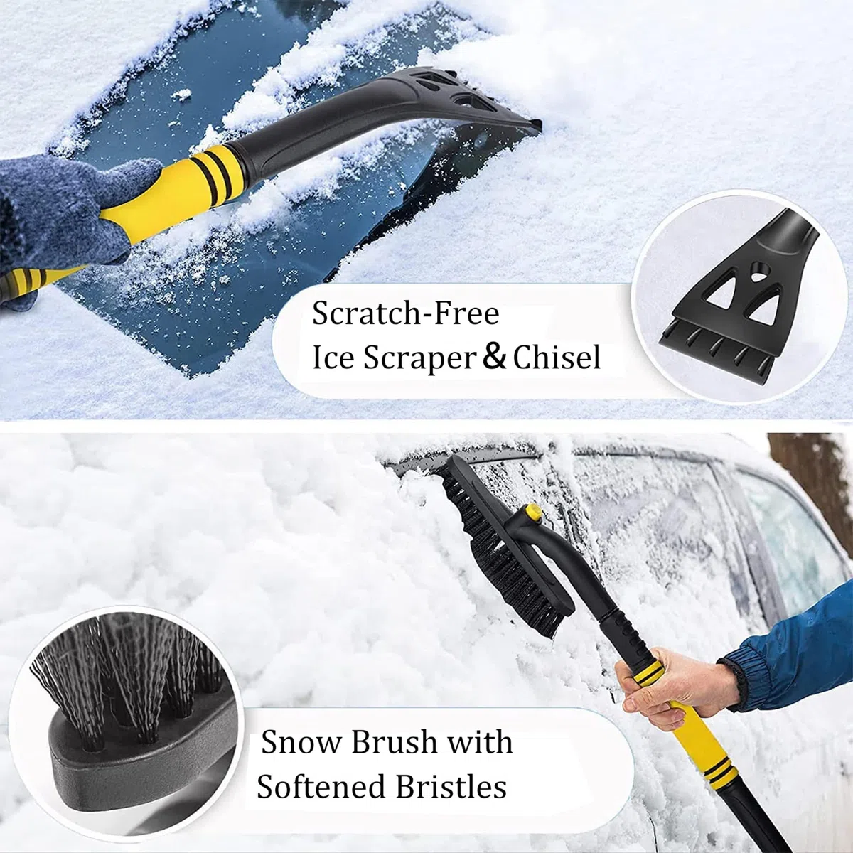Raspador de Nieve, Raspador de Hielo Para El Parabrisas Del Coche, Cepillo de Nieve Raspador de Coche Desmontable Escoba de Eliminación de Nieve Con Cabeza Giratoria 360 Grados Para Coche SUV Camión