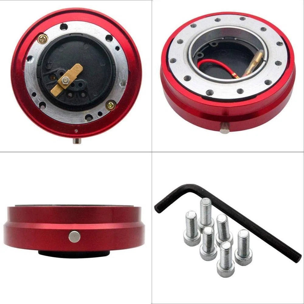 Riloer Adaptador de cubo de liberación rápida universal para volantes de 6 orificios, kit de extracción de buje, adaptador de cubo de volante de carreras resistente para modificación (rojo)