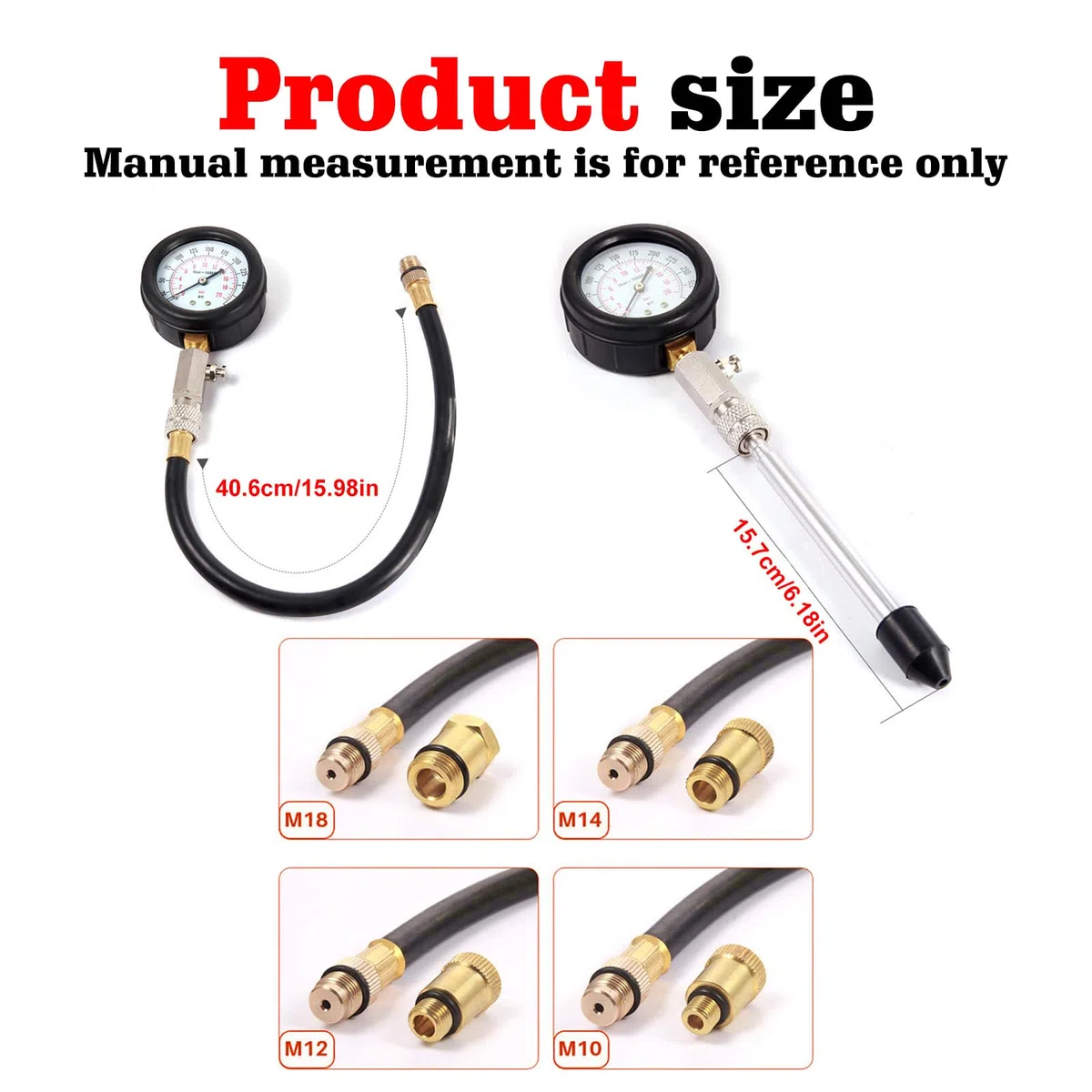 Compresión Kit de Compresión para Coche: Manómetro Juego de herramientas con 4 adaptadores y maletín, medidor de compresión de motor de gasolina 0-20 bar o 0-300 psi, comprobador de compresión para
