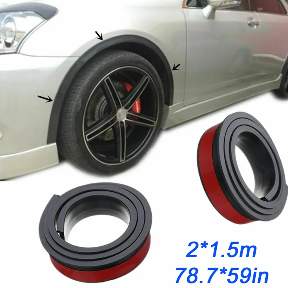 Embellecedor de Arco de Rueda de Coche, 2 uds., 1,5 M, Protección de Arco de Rueda de Coche de Goma Universal, Tiras Anticolisión, Molduras, Embellecedor de Guardabarros (Negro)