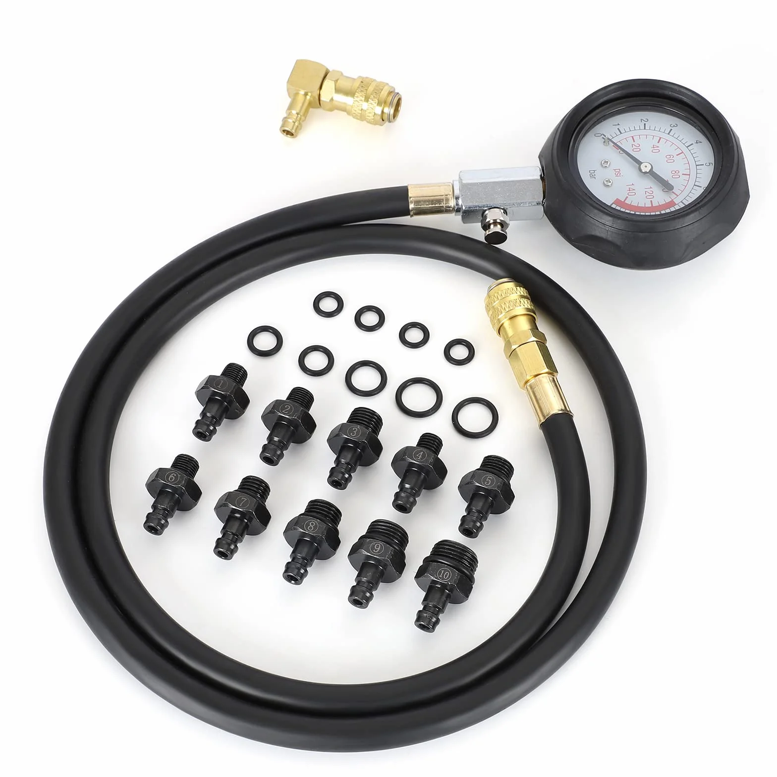 Kit de prueba de presión de aceite, kit de herramientas de manómetro, 0 – 140 psi, sistema de combustible, sensor mecánico, prueba de compresión de cilindro, para coches, ATV, camión