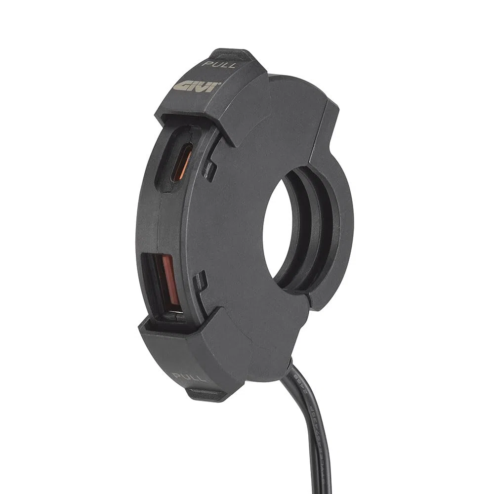 Toma USB y USB-C de manillar para moto, entrada de 12-24 V, compatible con manillares de 22-25,4 mm, con cableado