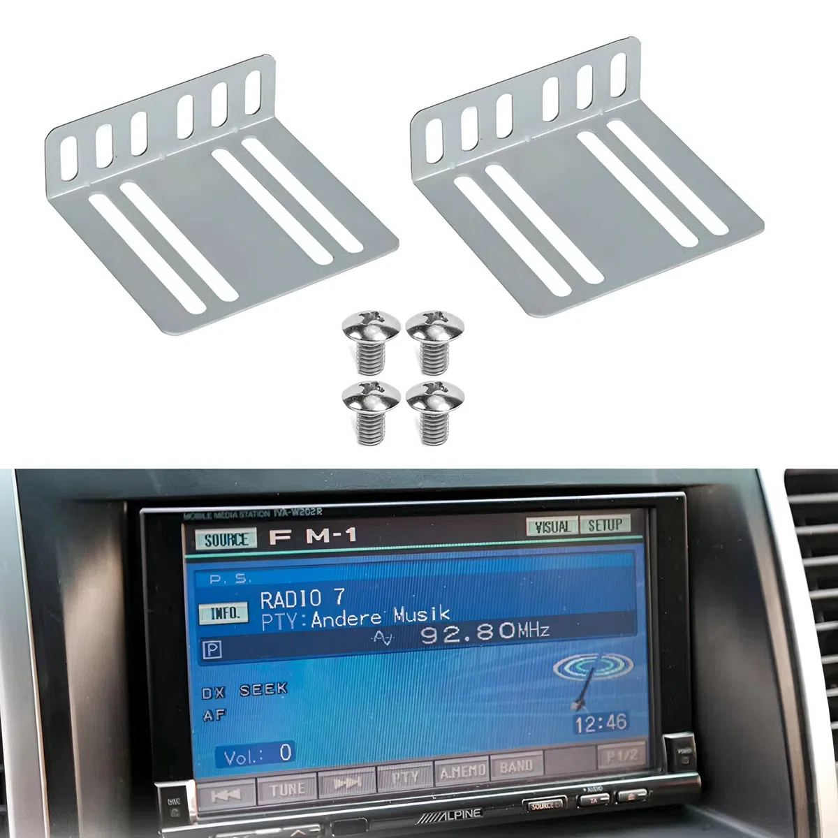 sound-way 2X Soportes de Montaje de instalación de fijación de Radio de Coche Universal con 4 Tornillos de Acero M5