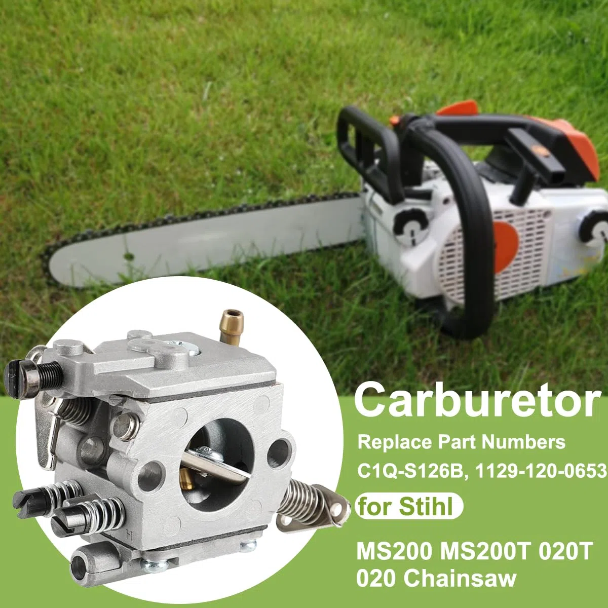 ZAMDOE MS200 Carburador para Stihl MS200 MS200T 020T 020 Motosierra, C1Q-S126B carburador Repuesto para 1129 120 0653, MS200T carburador con Filtro de Aire, bujía, línea de Combustible