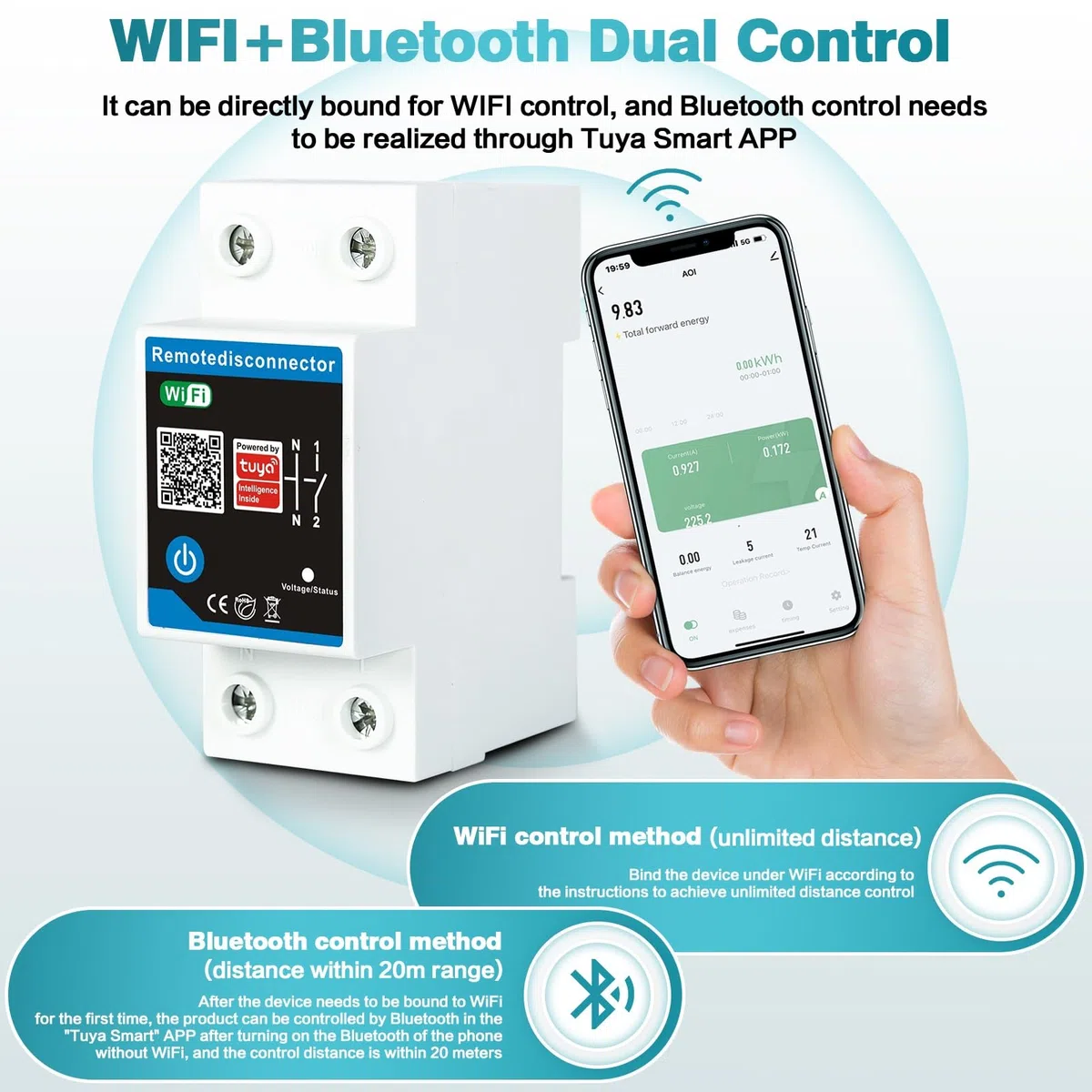 Interruptor Automático,230V 63A Disyuntor Dispositivo De Protección Contra SobretensióN Y Subtensión,Interruptor Inteligente Wifi Aplicación De Teléfono MóVil Control Remoto