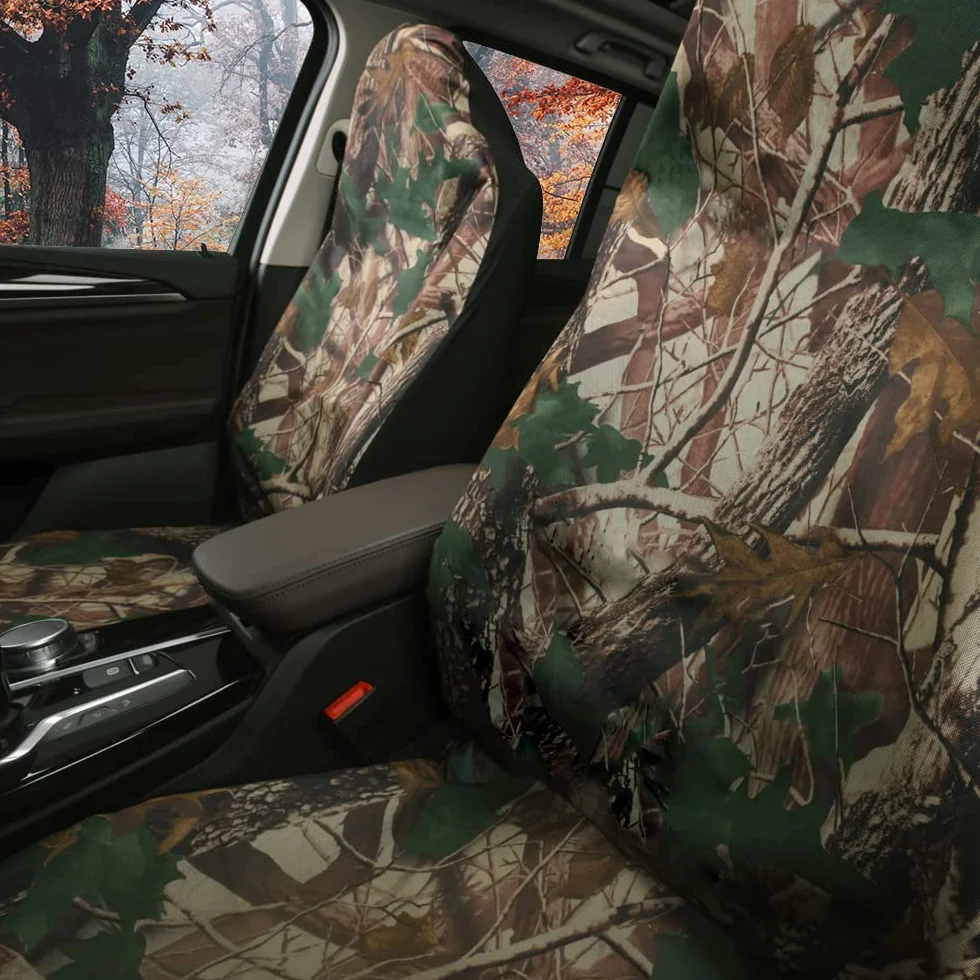 TOYOUN Fundas Asientos Coche Universal Delantero | Juego de Protector Asiento Coche Impermeables de 2 plazas | Fundas para Asiento de Respaldo Alto | Camuflaje Clásico, Montaje Sencillo |