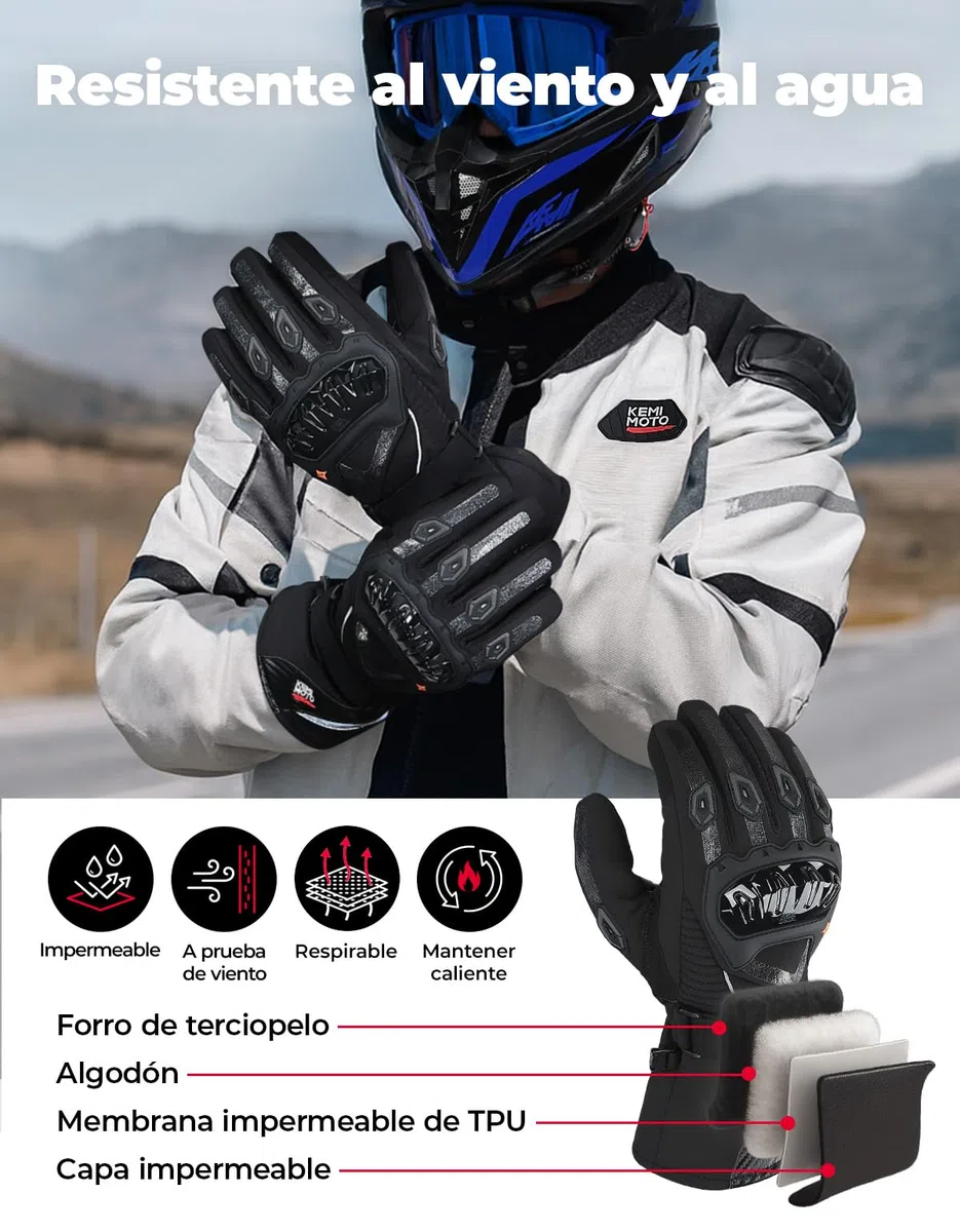 KEMIMOTO Guantes Moto Invierno, Impermeable de Manera Eficiente Guantes Moto Hombre Homologados Protección Multicapa Conserva Calor Pantalla Táctil, Deportes al Aire Libre Esquí Motociclismo