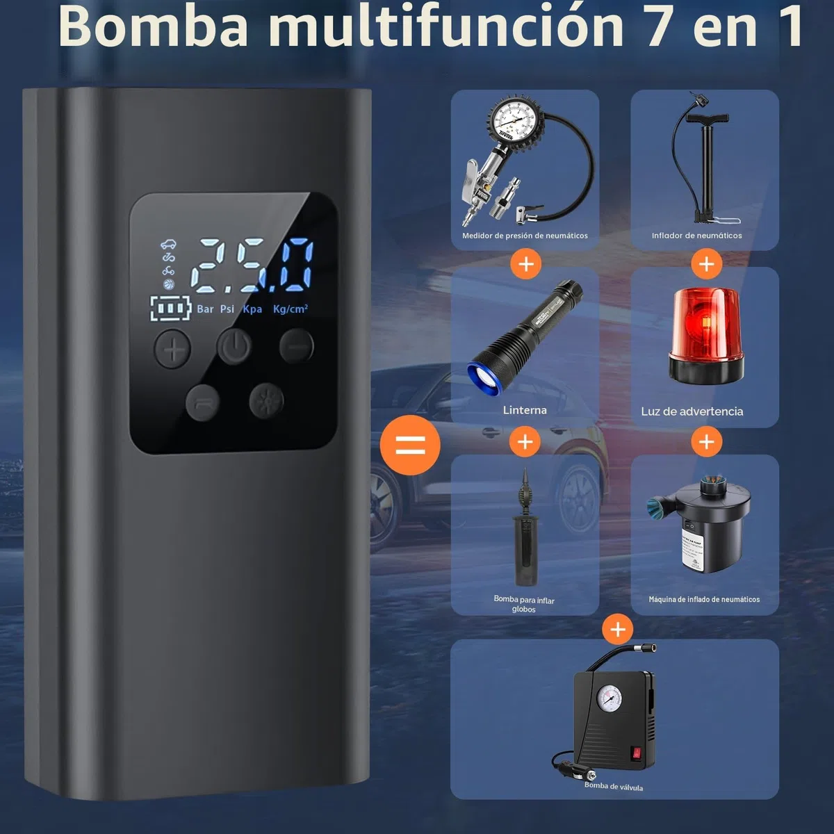 150PSI Compresor Aire Portatil, 6000mAh Inflador Ruedas Coche con 4 Boquillas, Linterna LED y Sensor de Presión para Coches, Motos, Bicicleta, Pelotas