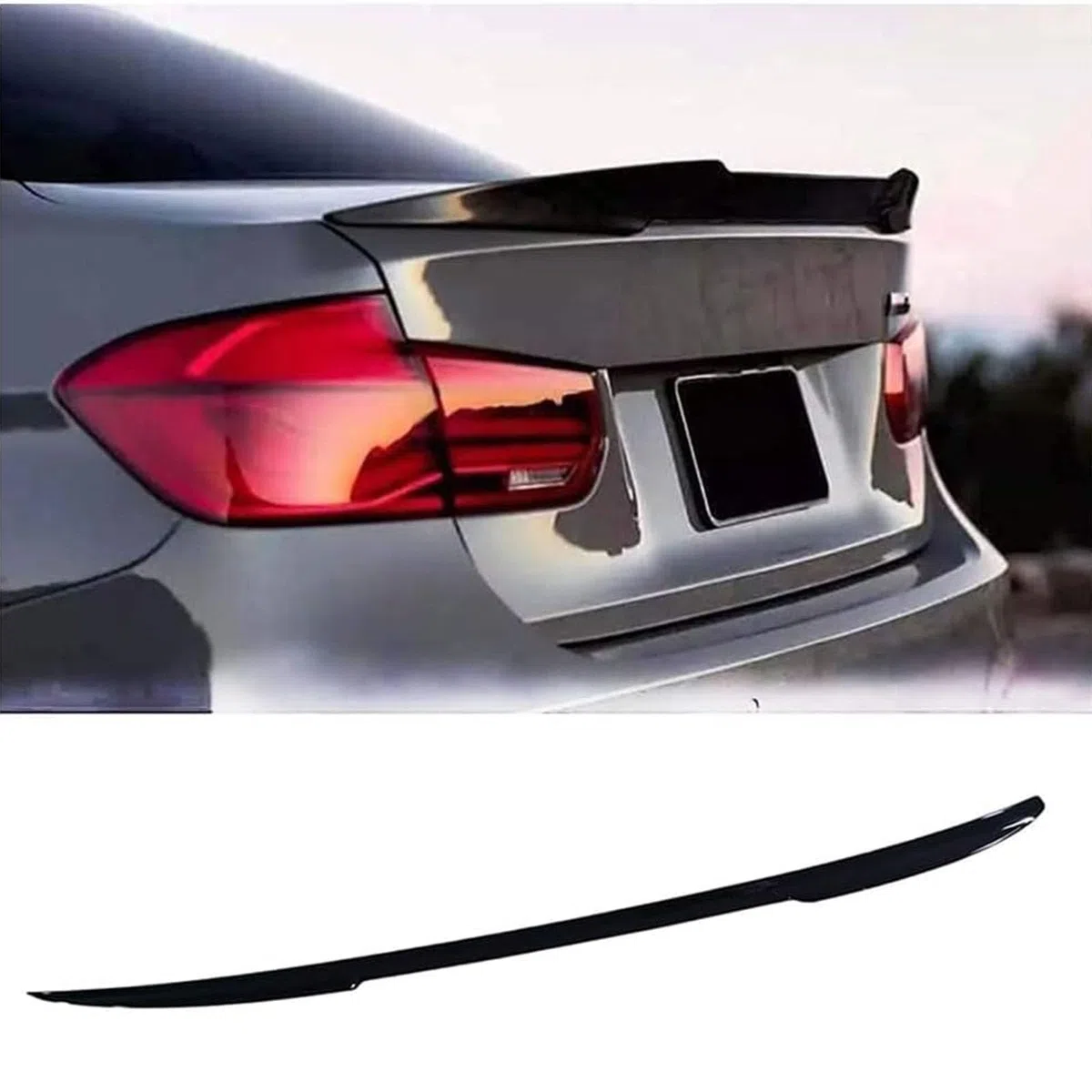 Coche Alerón Trasero para BMW e90 3 Series 320i 320d 2005-2011, Alerón 3 Piezas Trasero Ligero del Maletero y Alerón del Techo de la Ventana,A/Black